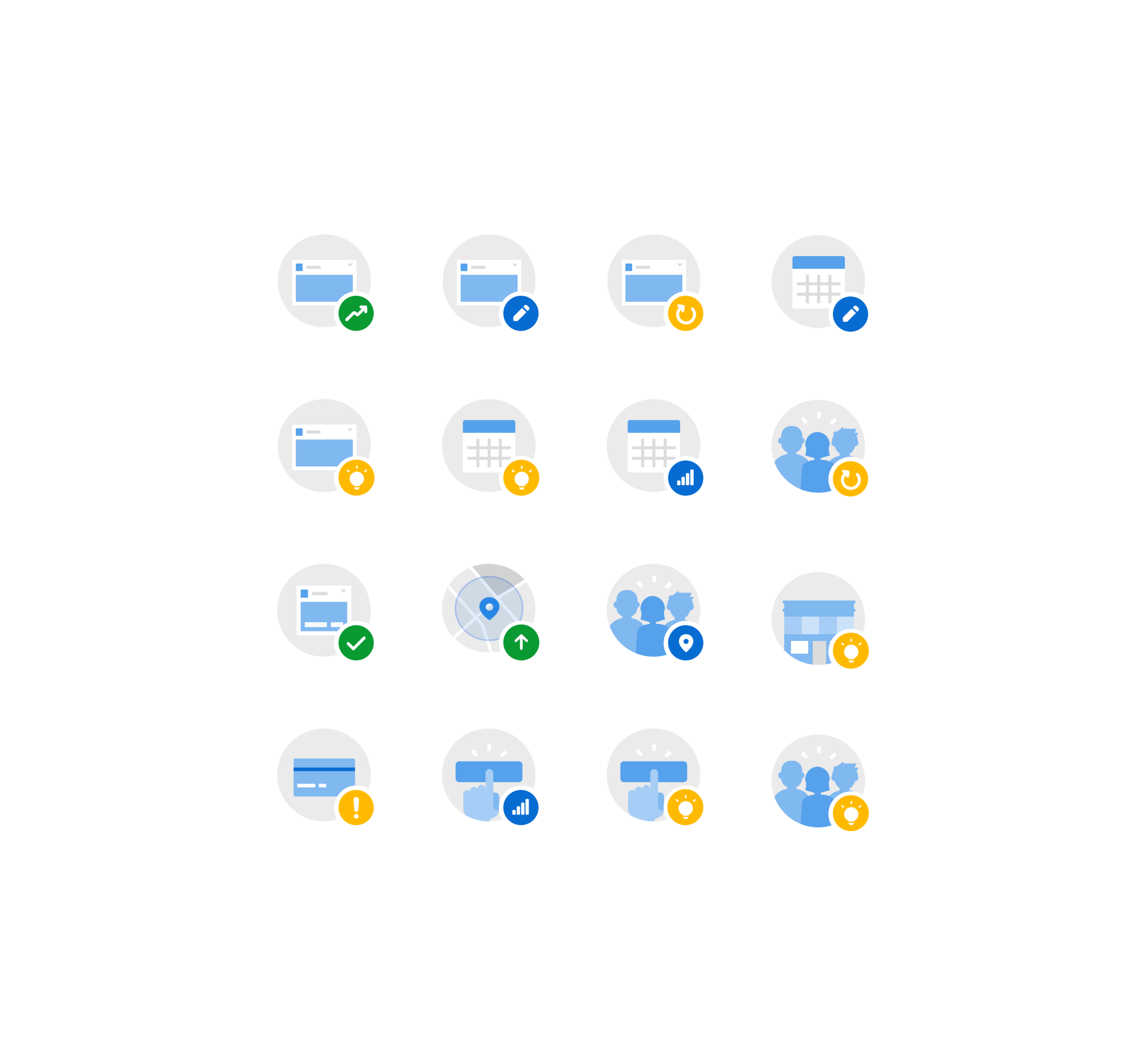 A set showing the combined forms of some icons.