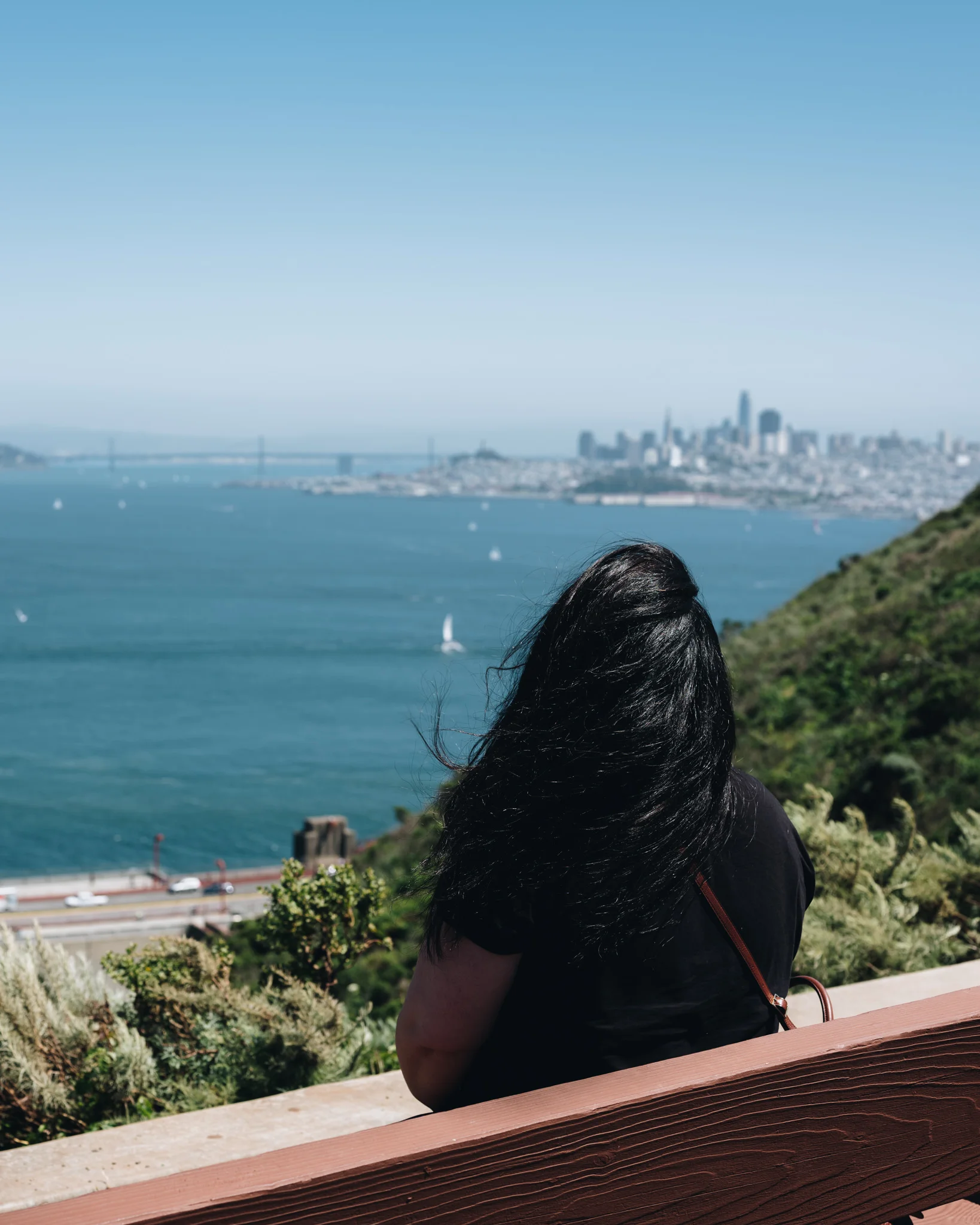 Bora enjoying a view of San Francisco from Battery Spencer. Photo by Daniel Lee.