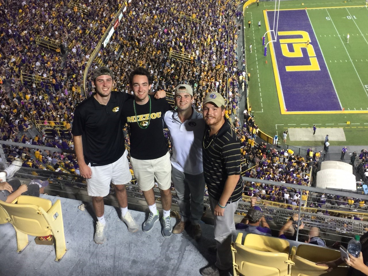 (From Left) Pohl with friends Zach Reinarman, Adam Litteken and Jack Whiteman at the recent LSU vs. Mizzou football game in Death Valley.