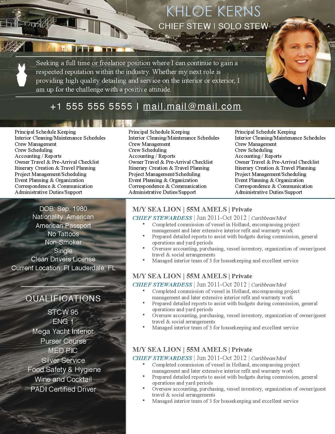 Yacht Stewardess Yacht CV Templates — SUPER YACHT RESUME