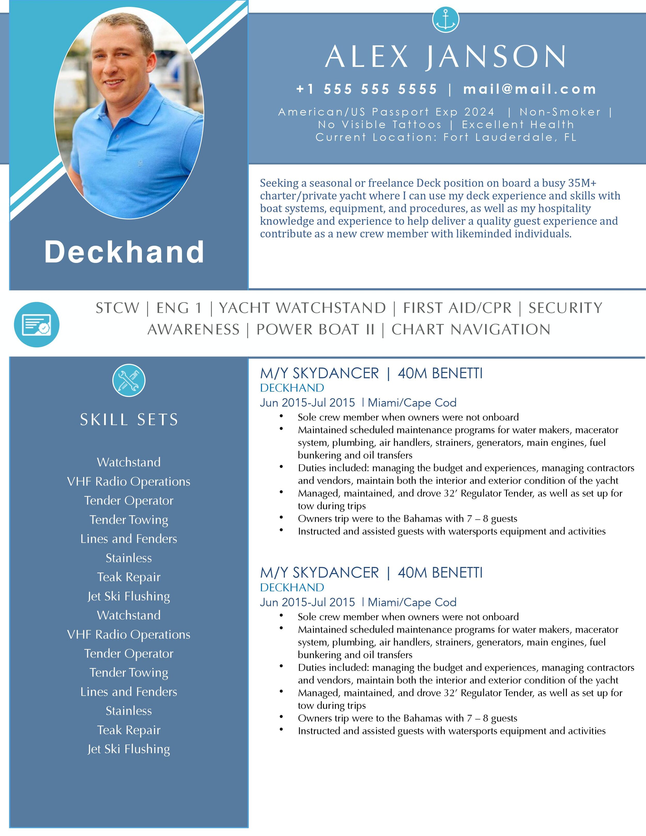 yacht captain cv template