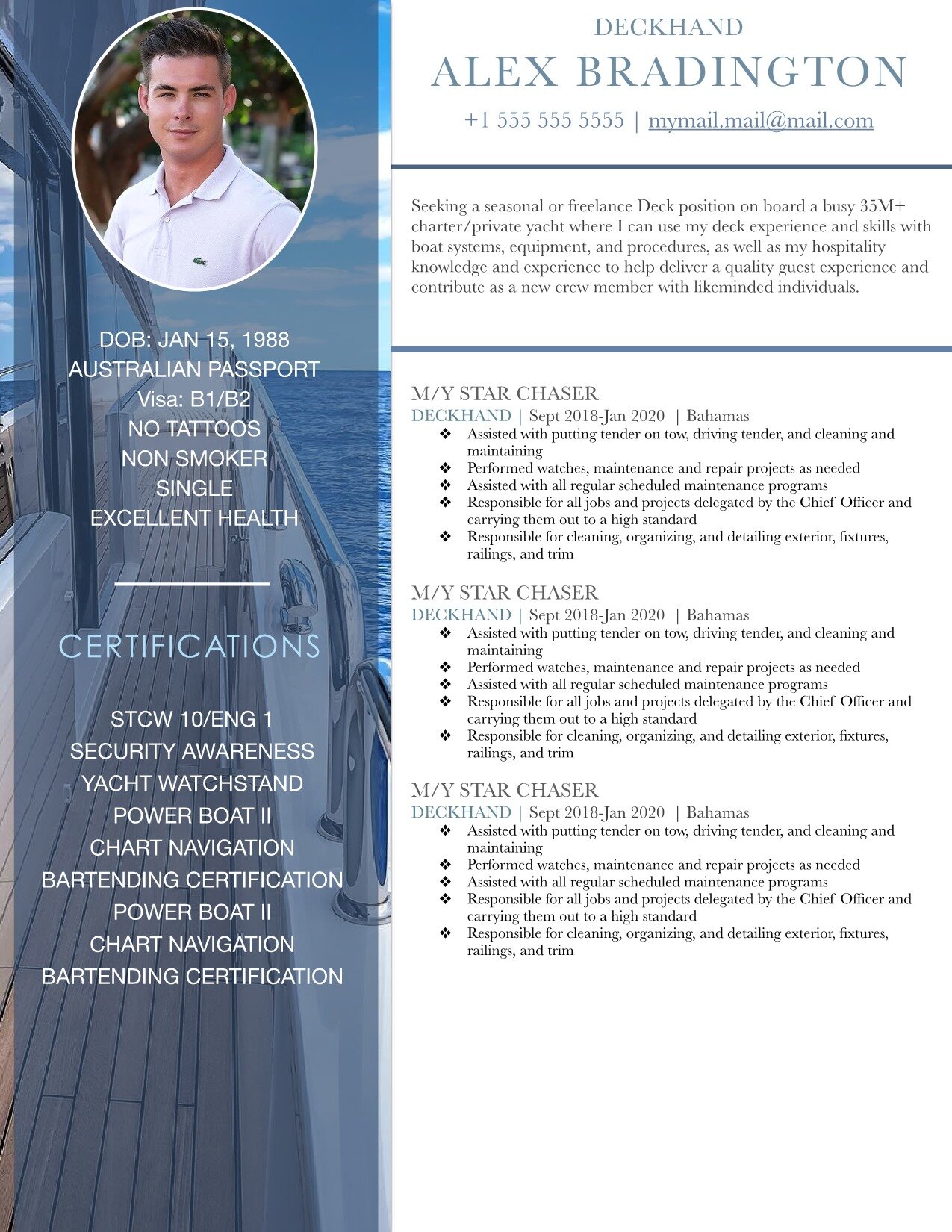 super yacht crew cv template