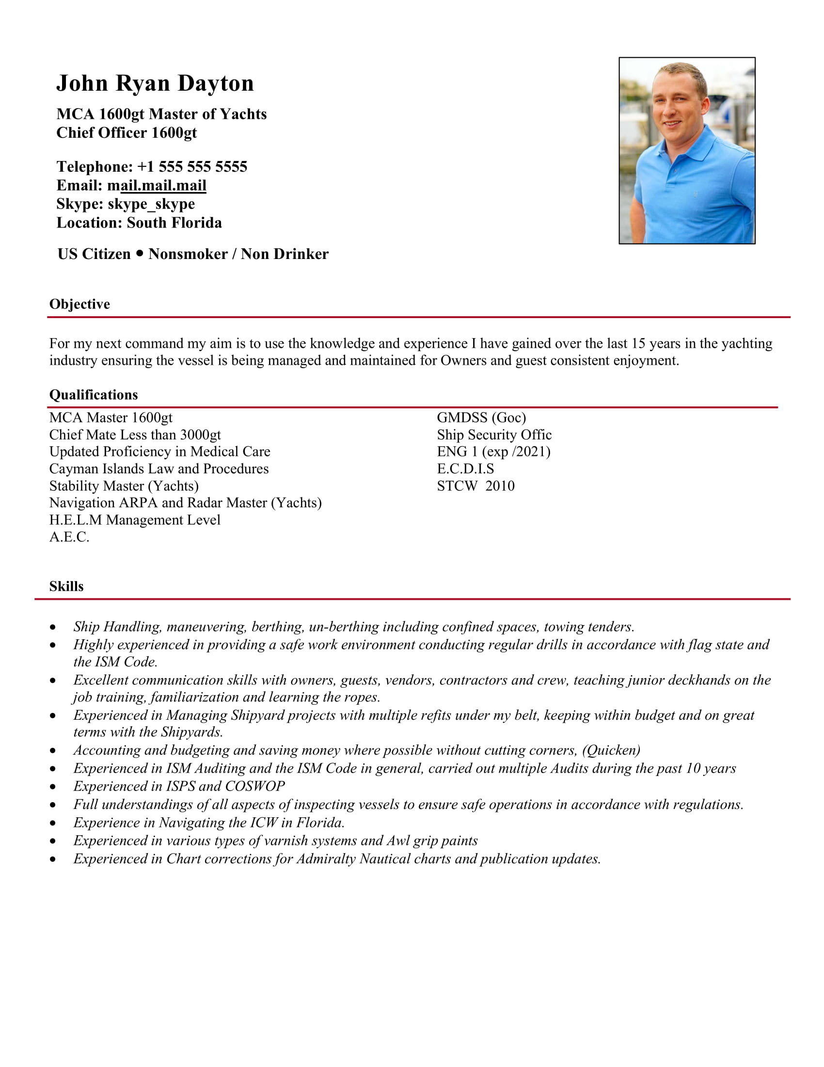 super yacht stewardess cv example