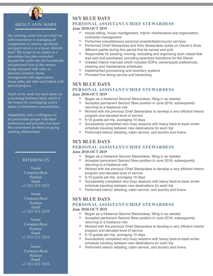 PURSER ESTATE CV — SUPER YACHT RESUME
