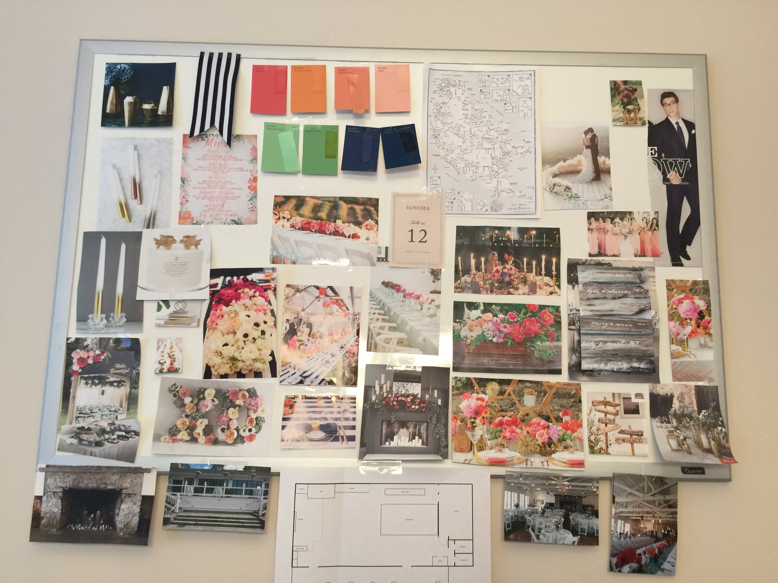 One of our June Brides, Nelly transformed her dining room into wedding planning central complete with her vision boar and tablescapes. We always loved visiting her planning studio!