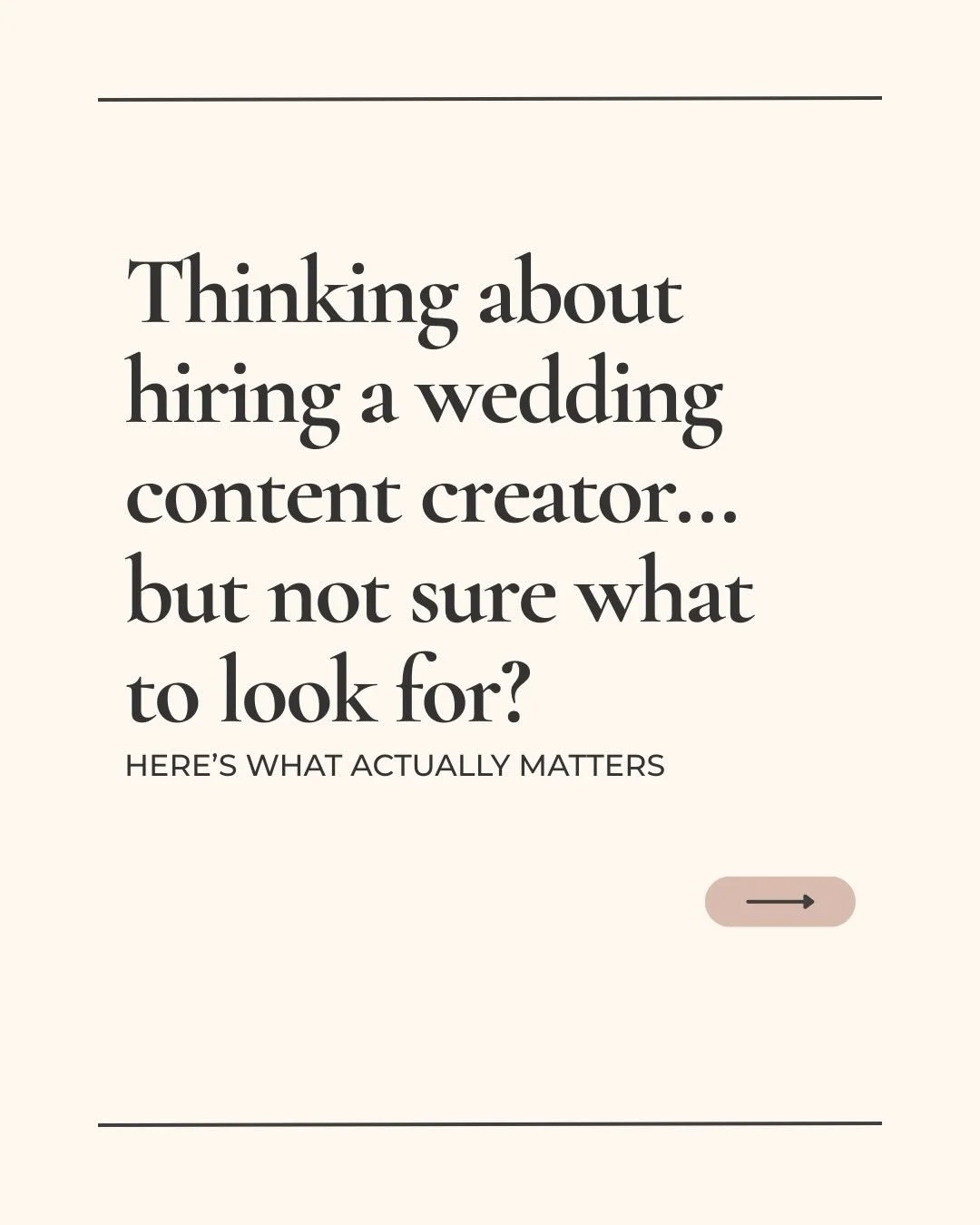 Thinking about hiring a wedding content creator&hellip; but not sure what actually matters?
⠀⠀⠀⠀⠀⠀⠀⠀⠀
Before you book someone, you need to know this.
⠀⠀⠀⠀⠀⠀⠀⠀⠀
Not all wedding content creators are created equal. The difference between &ldquo;nice cli