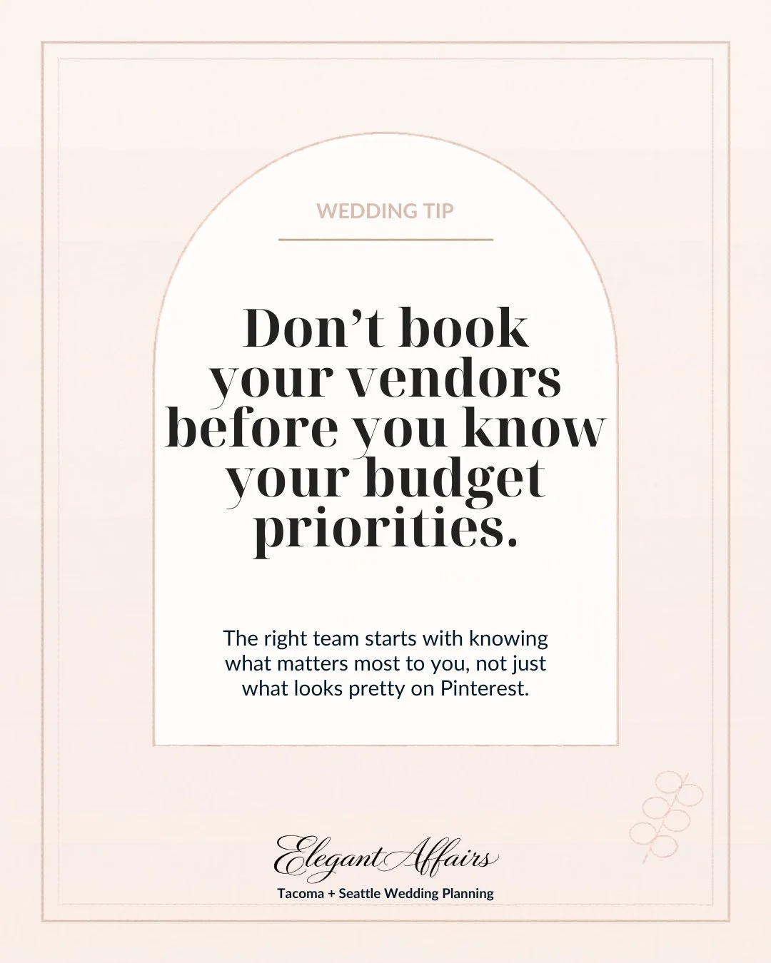 Your Pinterest board is not your wedding budget. 

Before you start booking vendors, take a step back and get clear on your priorities.

Because the right wedding team isn&rsquo;t built by choosing what looks the prettiest online.

It&rsquo;s built b