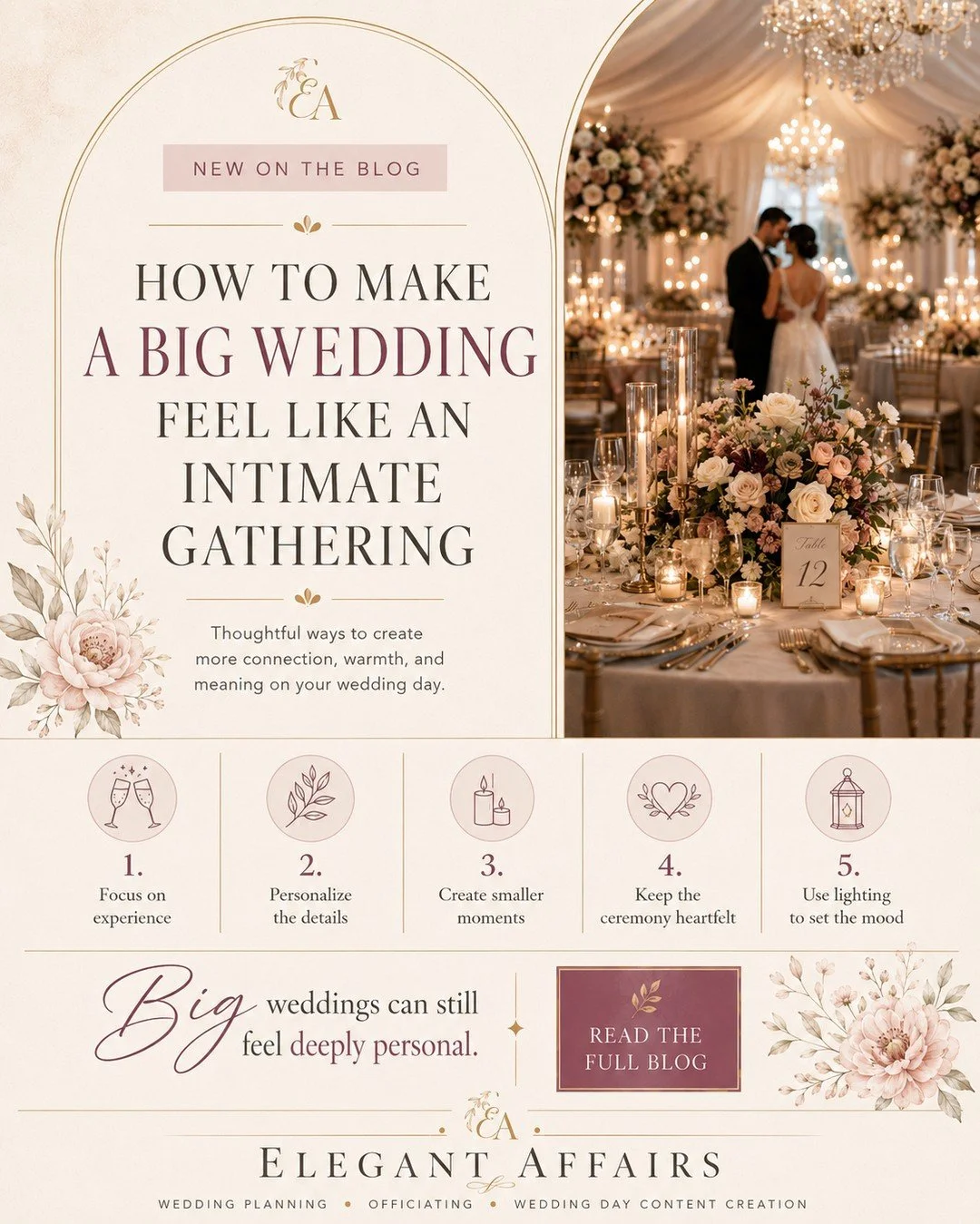 A big wedding doesn&rsquo;t have to feel like a room full of people you barely had time to hug.

With the right planning, it can still feel warm, personal, emotional, and completely you.

The secret? It&rsquo;s not about shrinking the guest list. It&