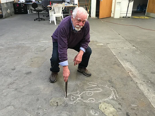 Wayne sketching the concept for the new Mermaid piece at Effetto Glassworks.