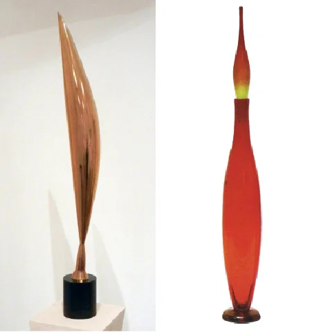 Above left: Constantine Brancusi’s Bird in Space, 1924. Above right: My abstract bird floor piece, designed for Blenko in 1955.