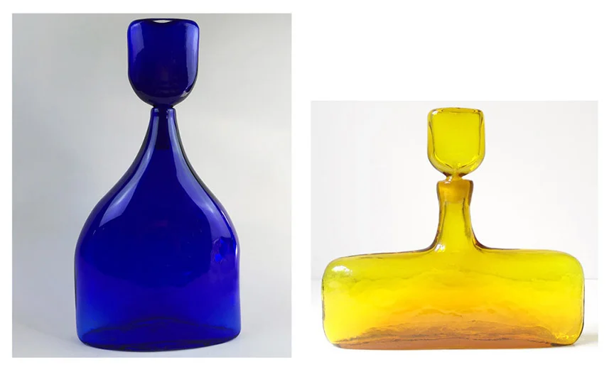 Bluesette in cobalt from current Jazz in Glass and vintage Blenko jonquil decanter