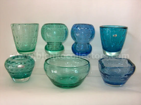 Early Blenko tableware with evenly spaced "bubble" texture. Photo courtesy of blenkocollectors.com.