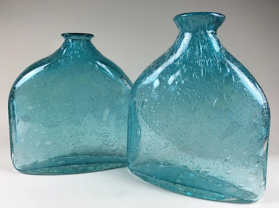 Prototype bottles of my current "Pacific" line. These are 13" tall x 11" wide. With the fish stoppers, they'll be about 18" tall.