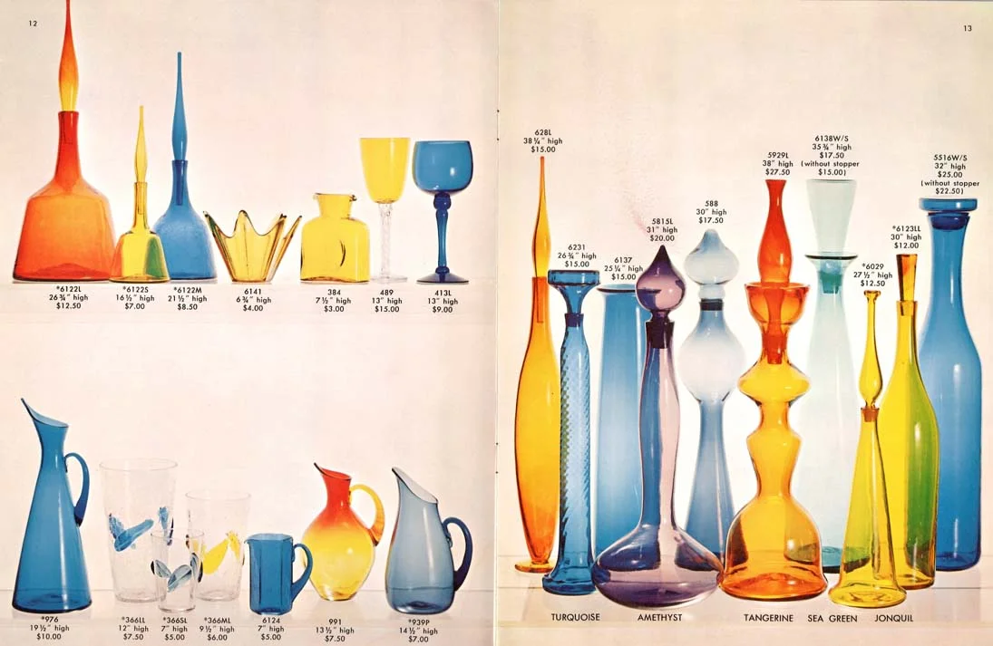 A spread from the 1962 Blenko catalog, showing the popular "big ass" architectural pieces.