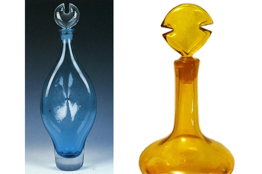 The one-notched 5419 decanter, and detail of the two-notched "Napolean" decanter. Photo on the left by Gordon Harrell.