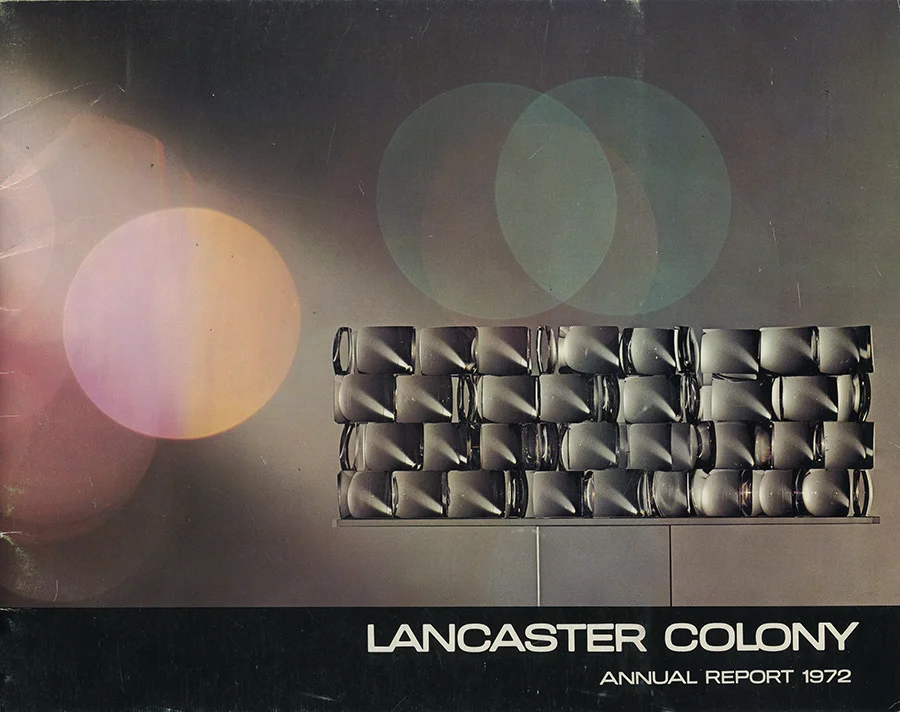 Lancaster Colony Annual Report of 1972, showing my Lens Art sculpture on the cover.