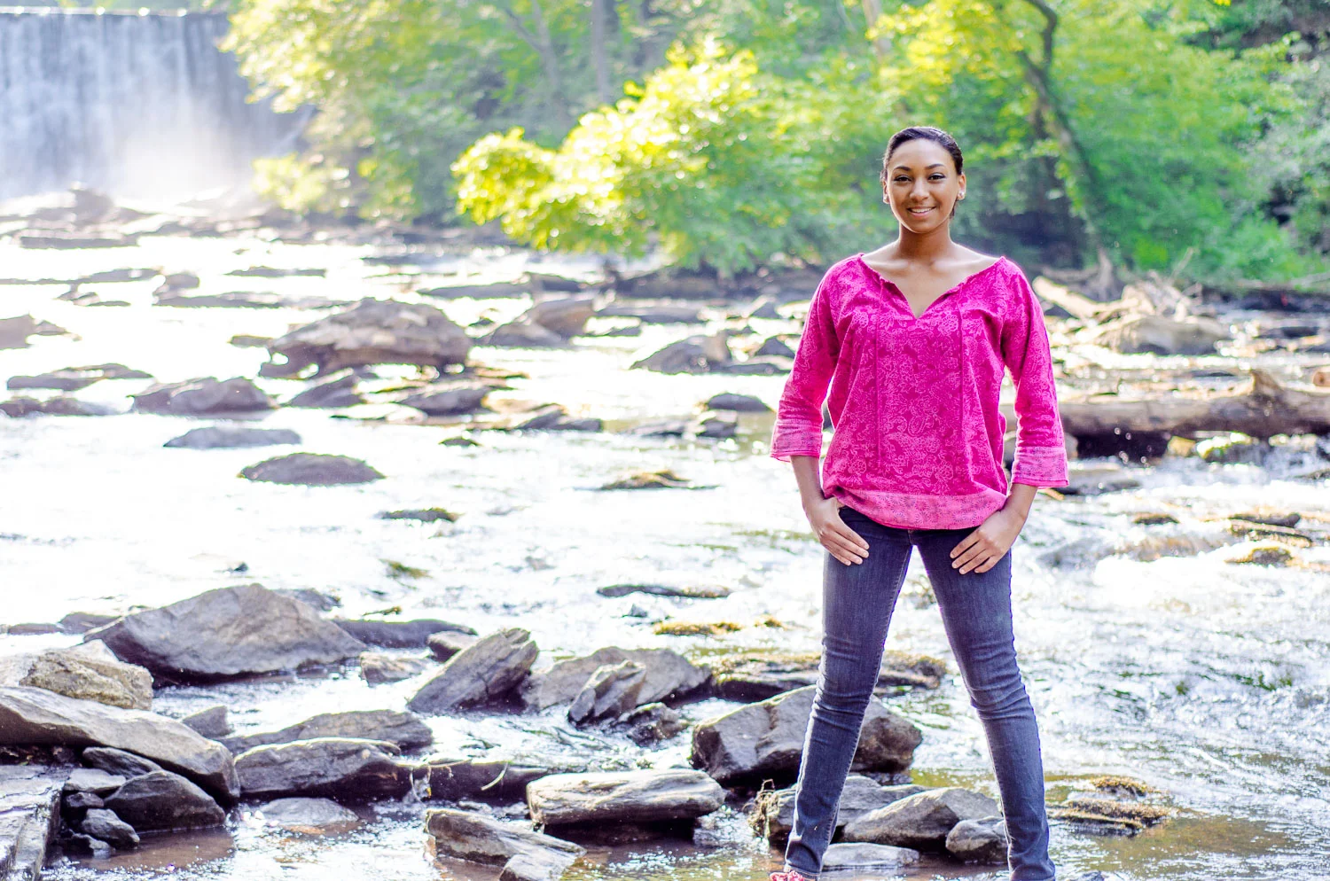 This part of the senior portrait shoot was taken at 8:45am. The sun is lower and it's easier to achieve soft shadows.