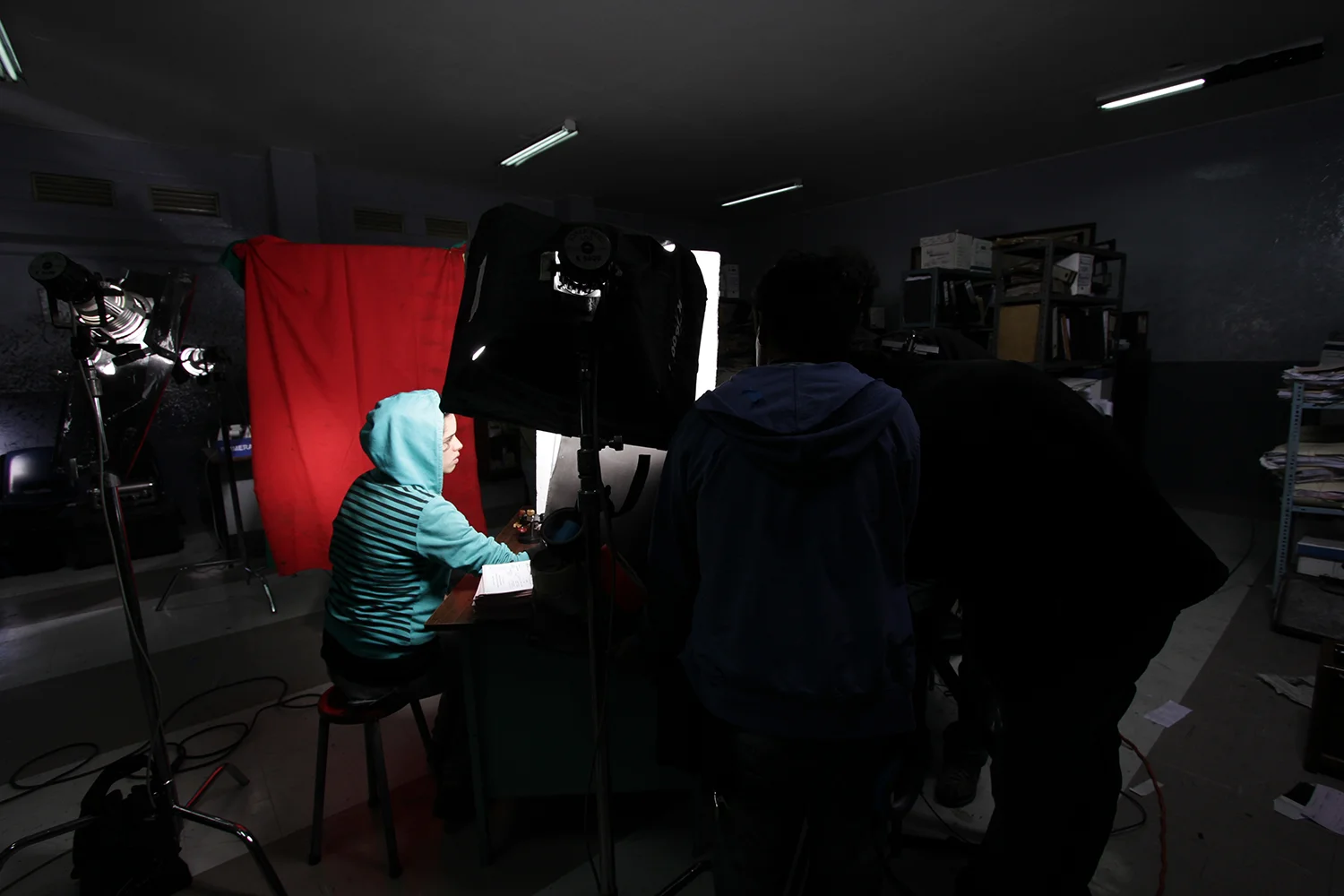 Escena en el set de la película .