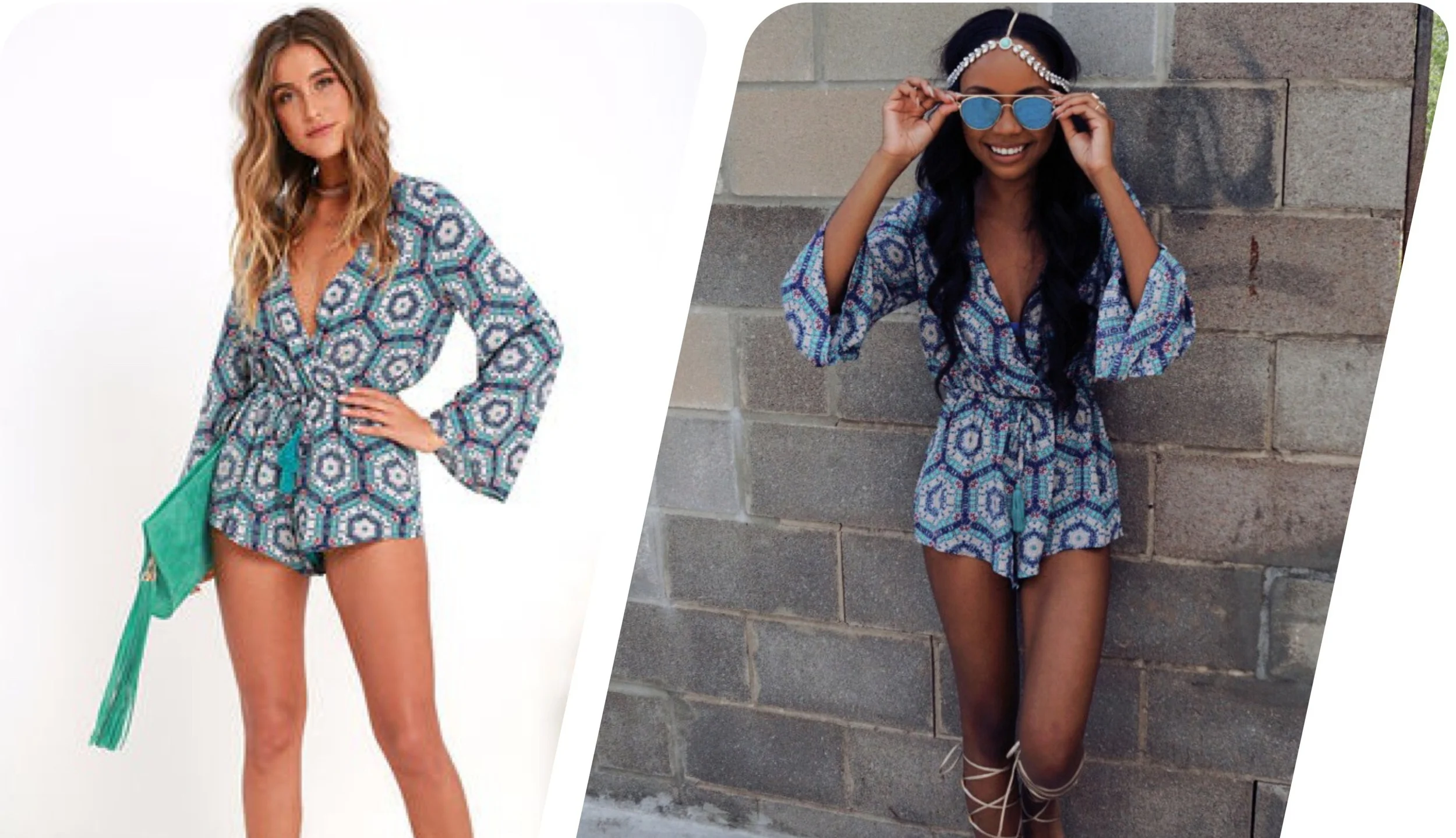 The All in Orbit Teal Print Long Sleeve Romper