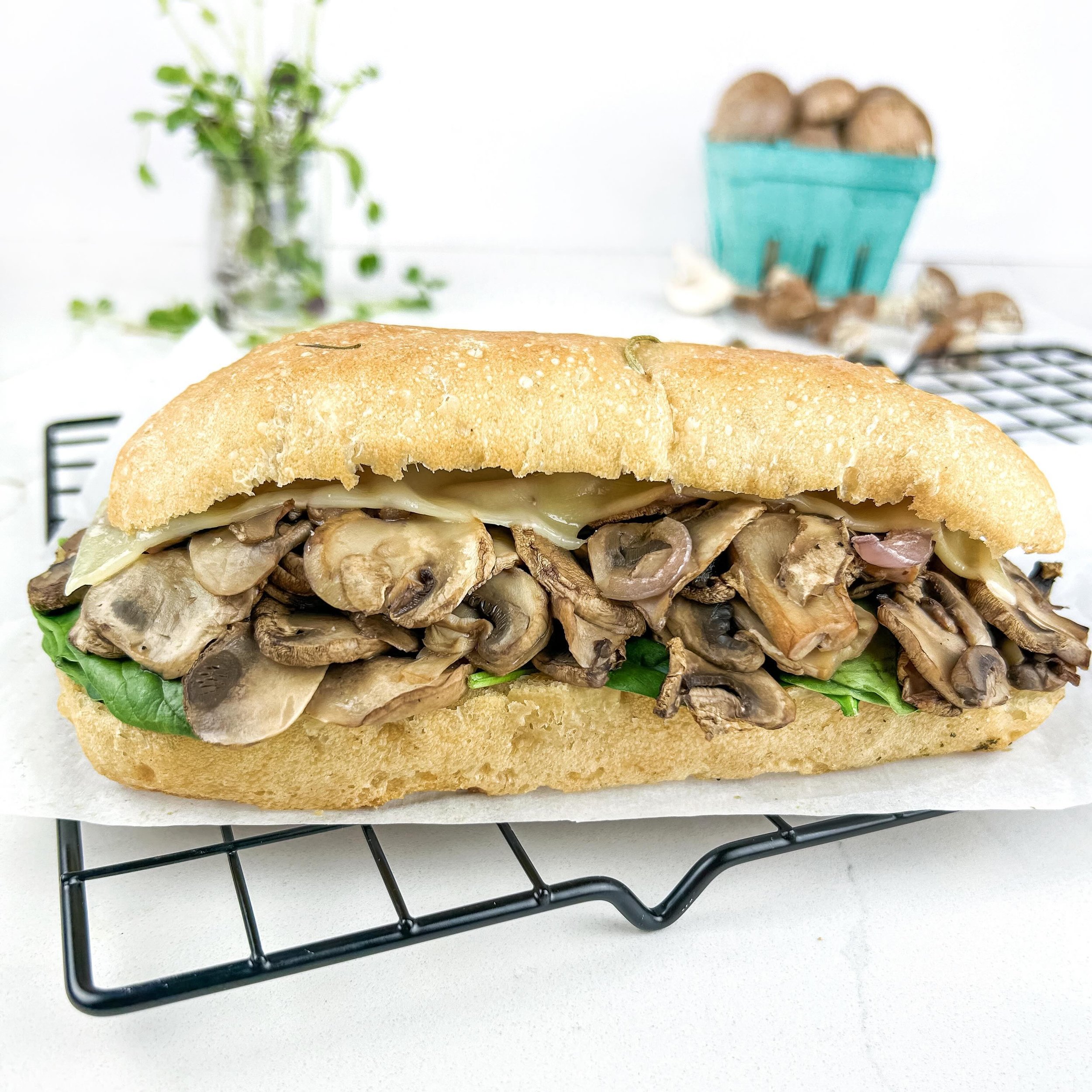 Our Mushroom Melt Focaccia Sandwich✨

Focaccia made fresh from next door paired with our marinated mushrooms, onion, spinach and sharp cheddar cheese. It&rsquo;s a happy Saturday! 🥰