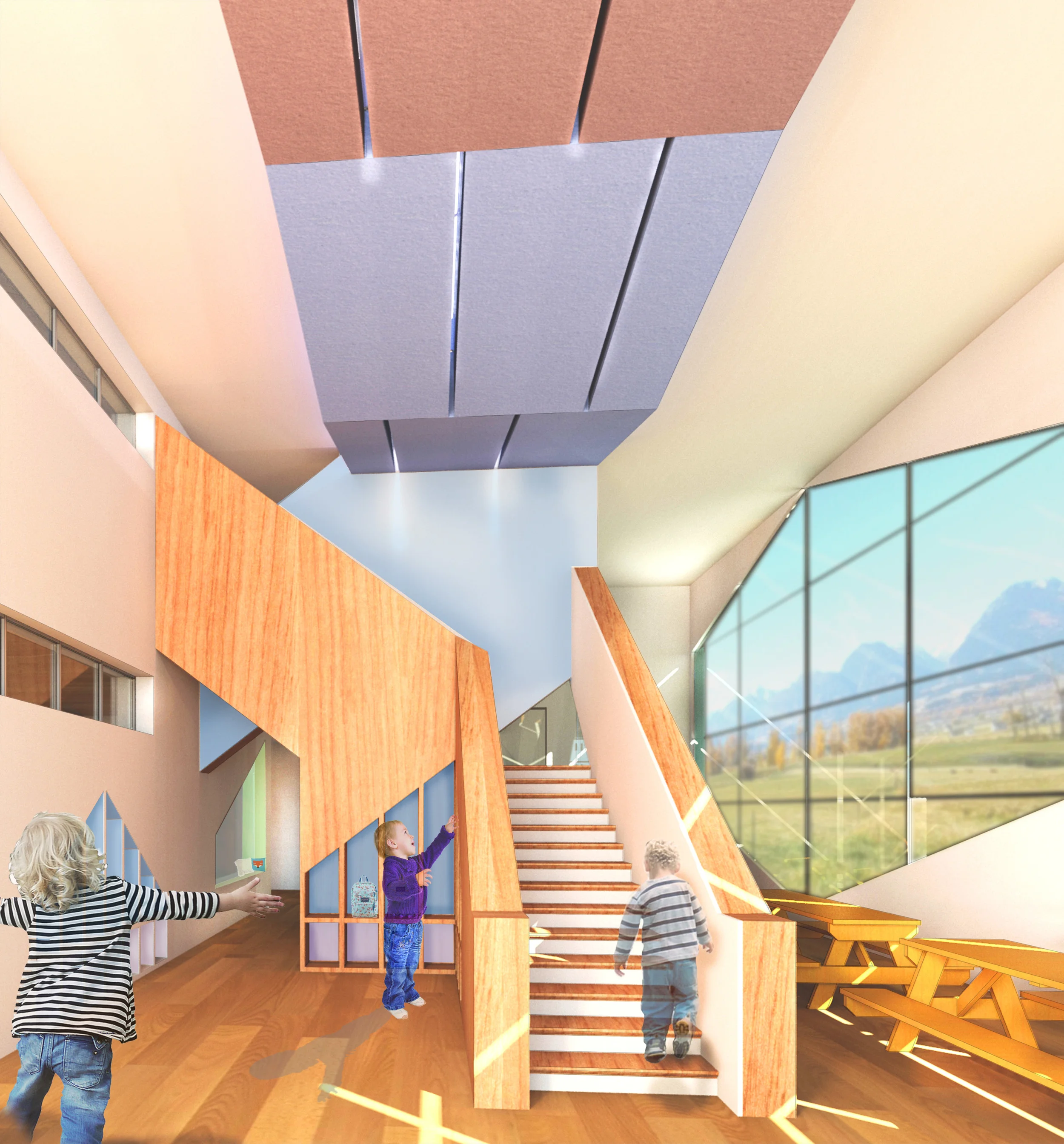Entry Staircase With Built-in Cubbies