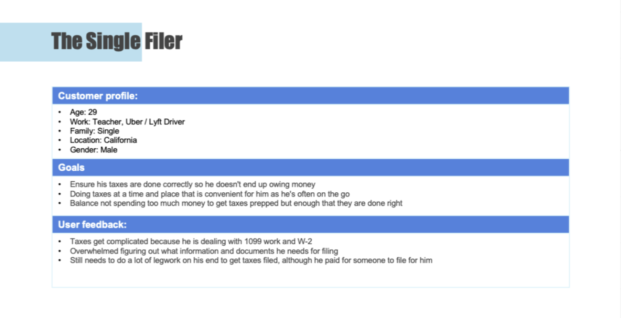 Single Filer Persona