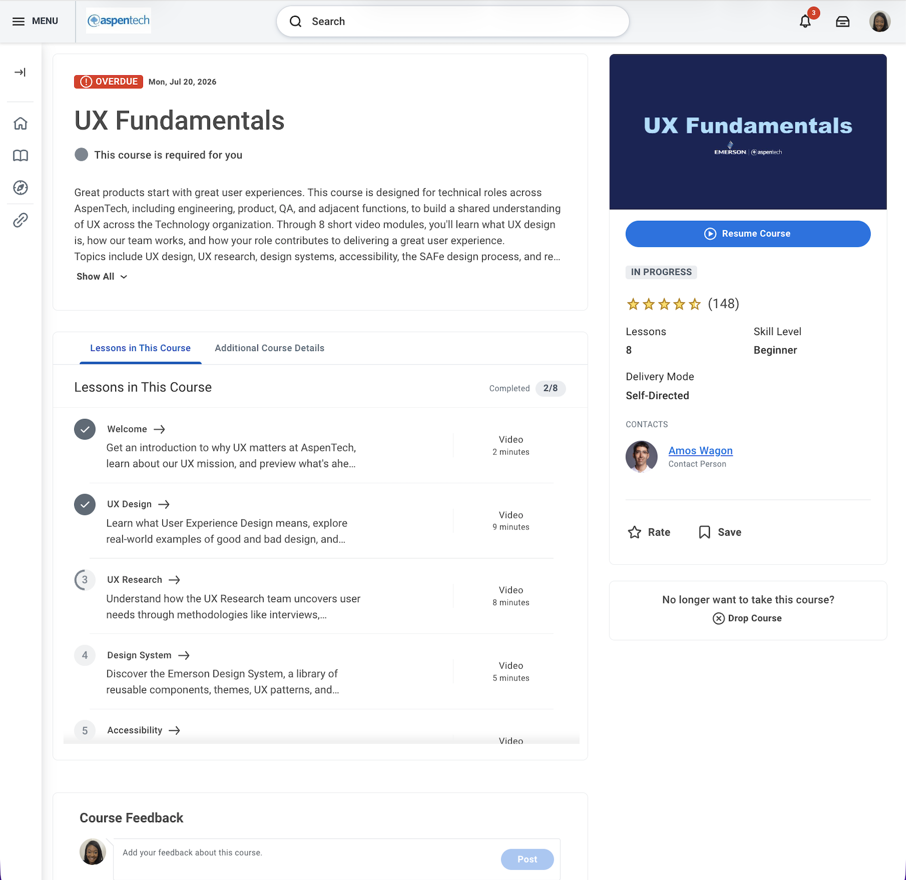 Figure 8: Company-wide UX training, live and required in Workday.