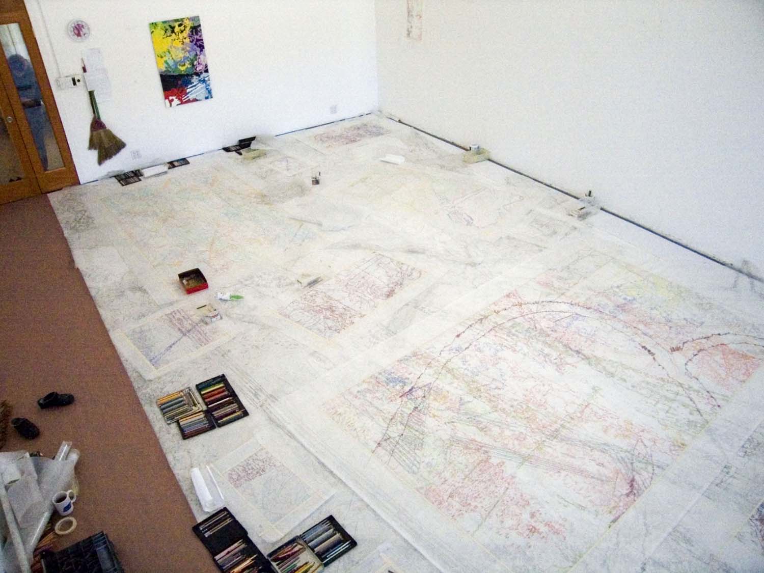 Color pencil drawings in process, 2007