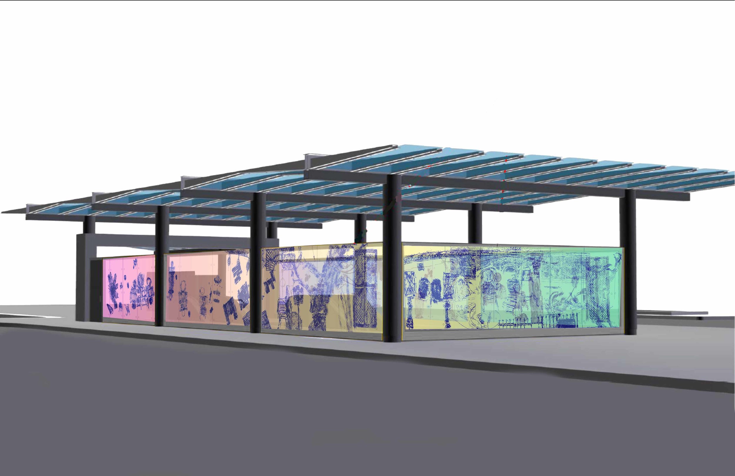 "Talking Drums", design for Metro Art: Leimert Park Subway station, L.A., view from left