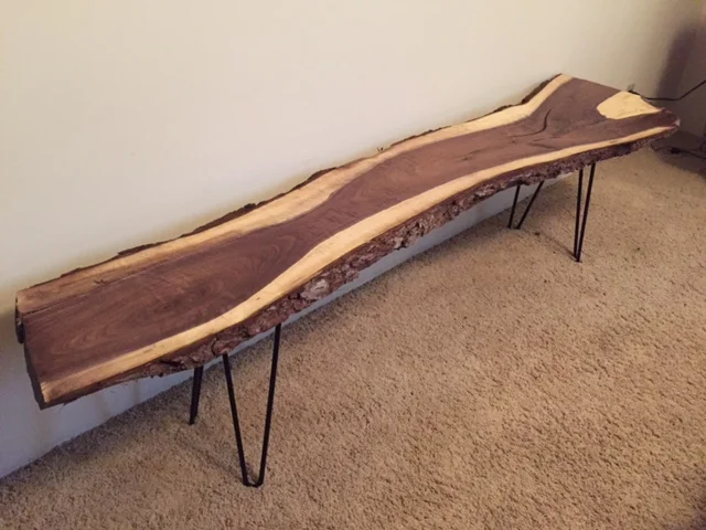 Live Edge Black Walnut, Hairpin Steel Legs