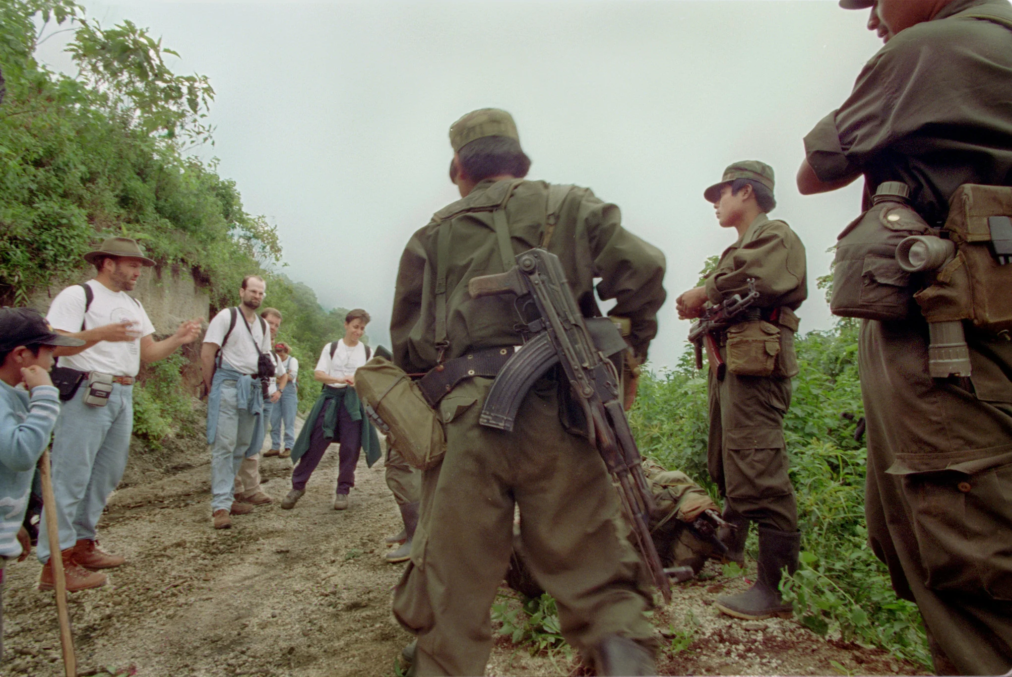 One of Baer's toughest challenges is steering clear ofCentral America's last remaining civil war, which has claimed an estimated 150,000 lives. On a remote mountainous path, the team encounters some soldiers but is able to continue their journey unharmed. ©Gail Fisher Los Angeles Times