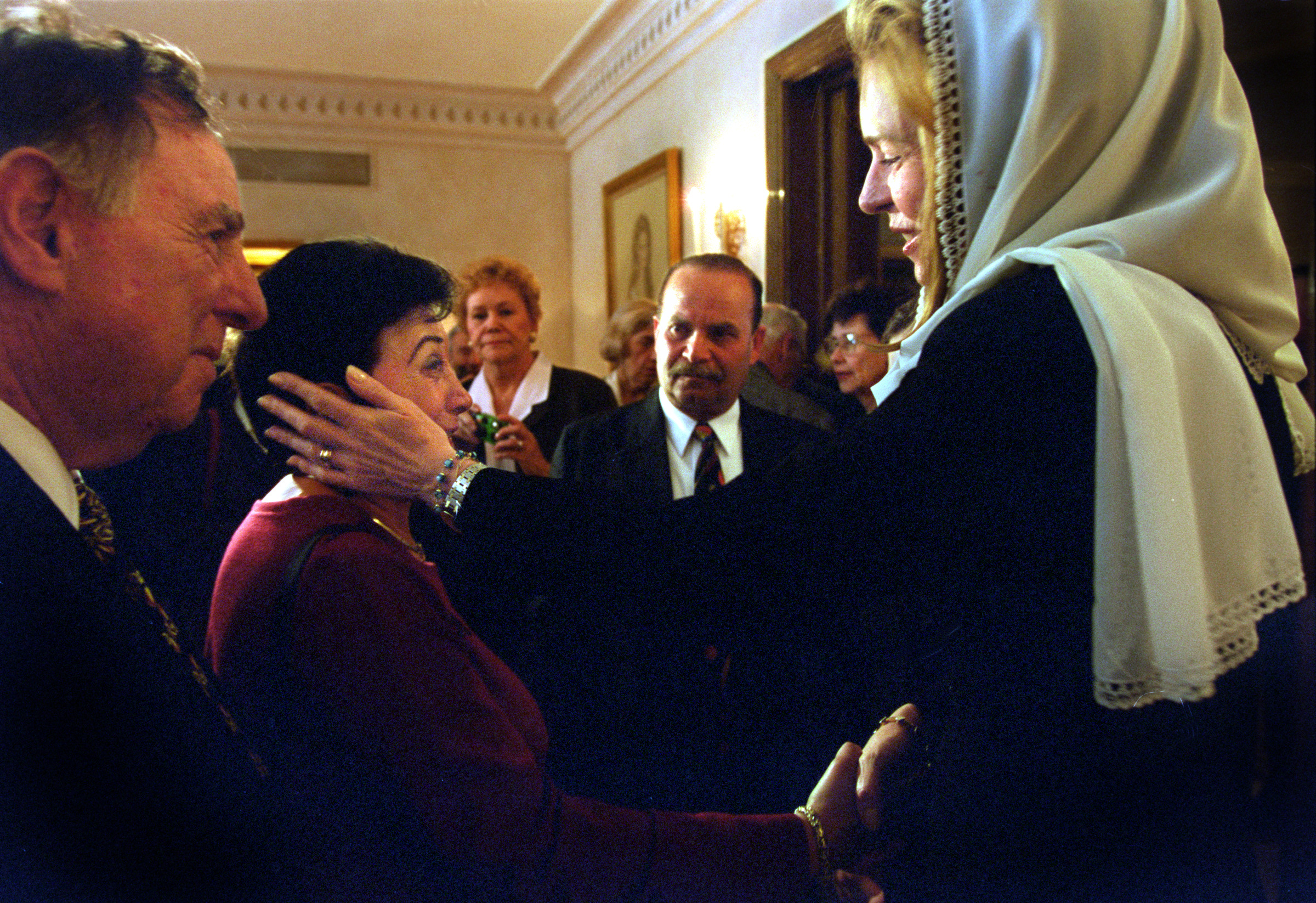 Left, Martin Klein and his wife Florence are greeted by Queen Noor in the royal palace in Amman Jordan. The Interfaith group experienced many religious and cultural encounters during their travels throughout Israel and the Kingdom of Jordan.&nbsp;©G