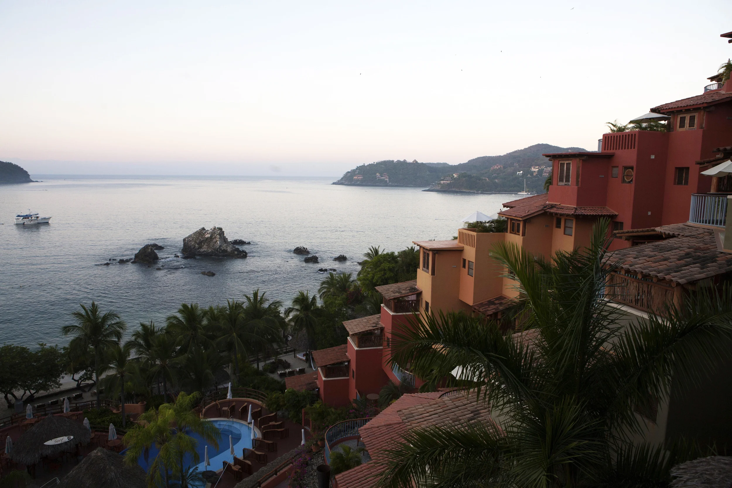 Perched on a hillside, Club Intrawest overlooks Zihuatanejo Bay, famed for it's fishing village and the beach in the 1994 film Shawshank Redemption that Tim Robbins dreamed of escaping to in Mexico. ©Gail Fisher
