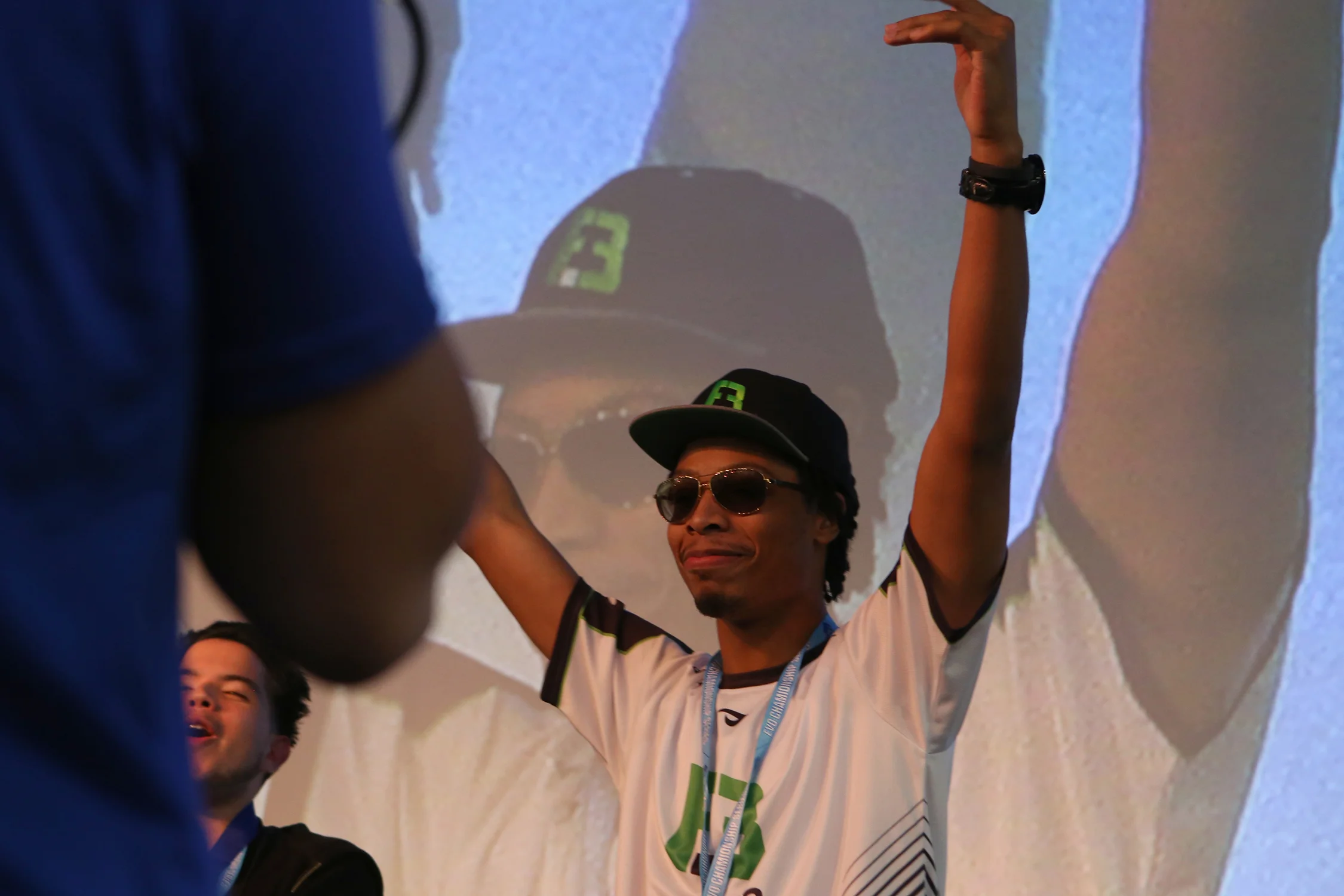 Darnell “Hollywood Sleep” Waller, holds his hands high after winning the Killer Instinct Championship at EVO 2016. © Gail Fisher for ESPN