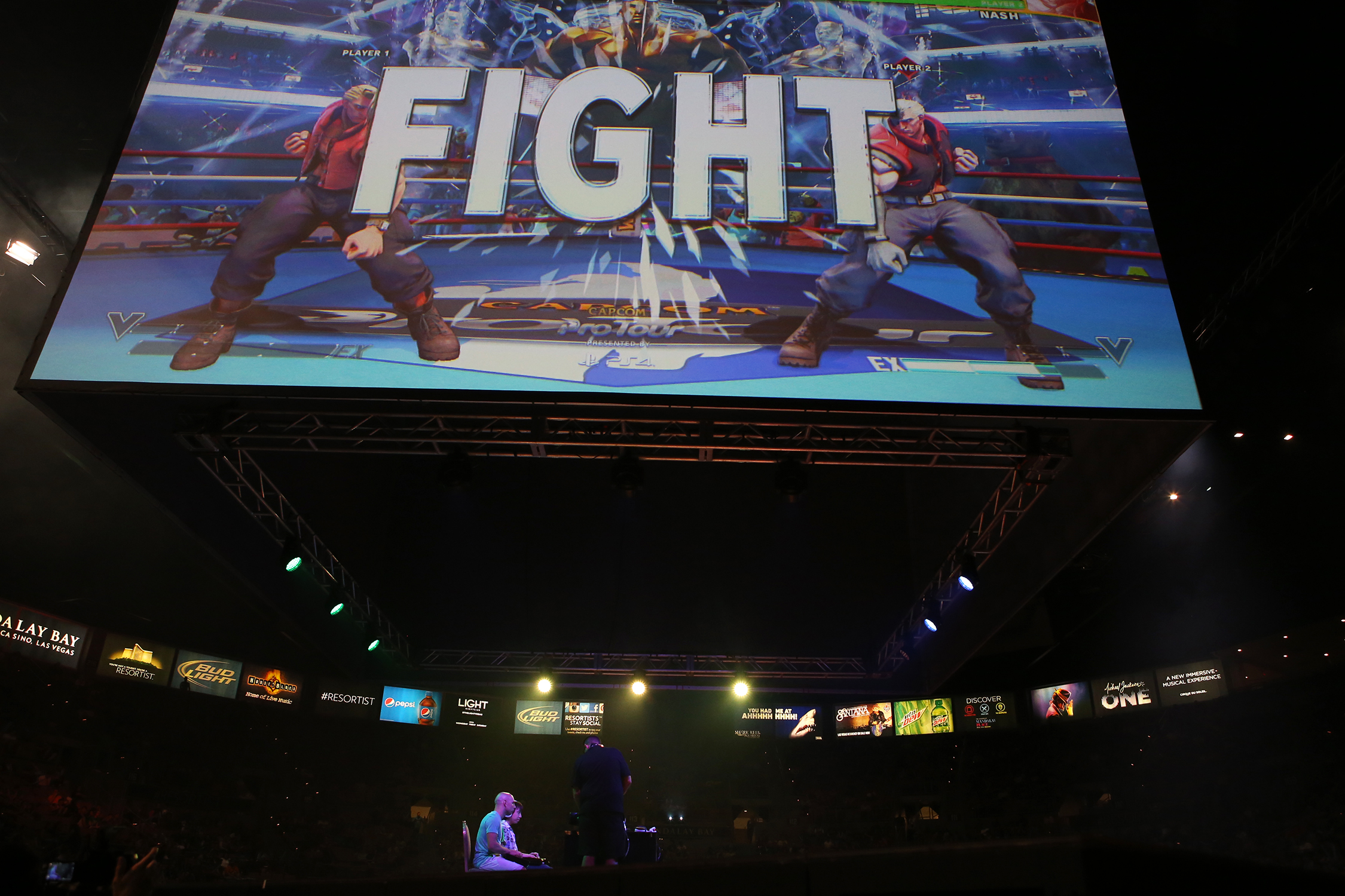  Joe "LI Joe" Ciamramelli faces up against Hiroyuki “HM Eita” Nagata in the Street Fighter V in the final eight loser’s bracket. © Gail Fisher for ESPN 