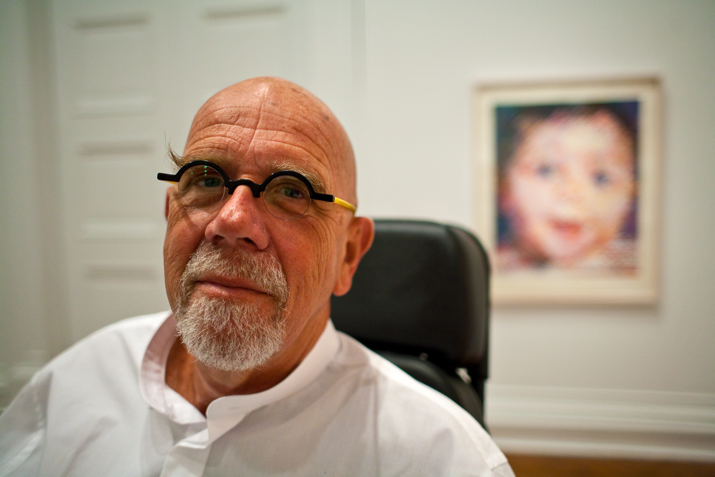  Chuck Close tours an exhibition of his work at the Corcoran Gallery of Art in Washington, D.Cl,  June 30, 2010. 