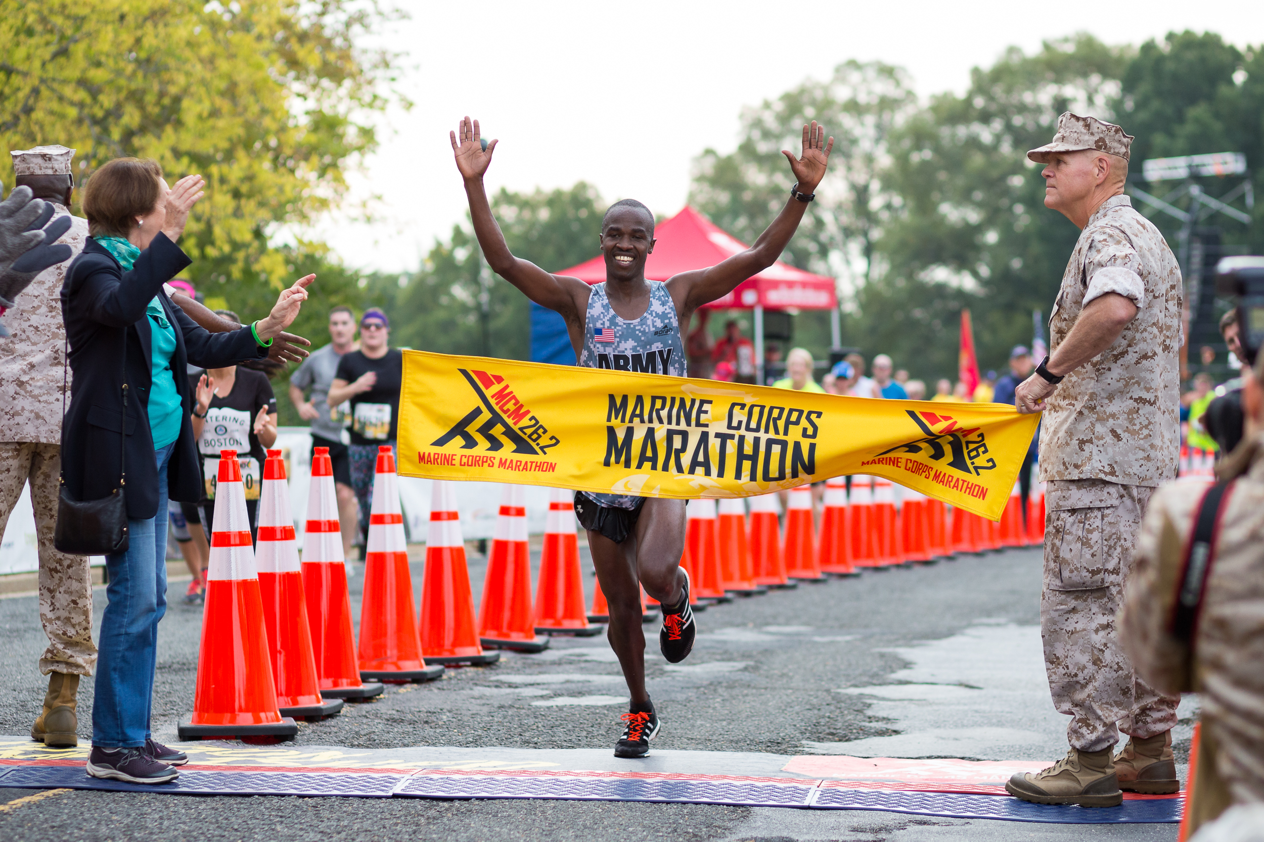  Army Spc. Samuel Kosgei wins the 41st annual Marine Corps Marathon in Arlington, Va., Oct. 30, 2016. 