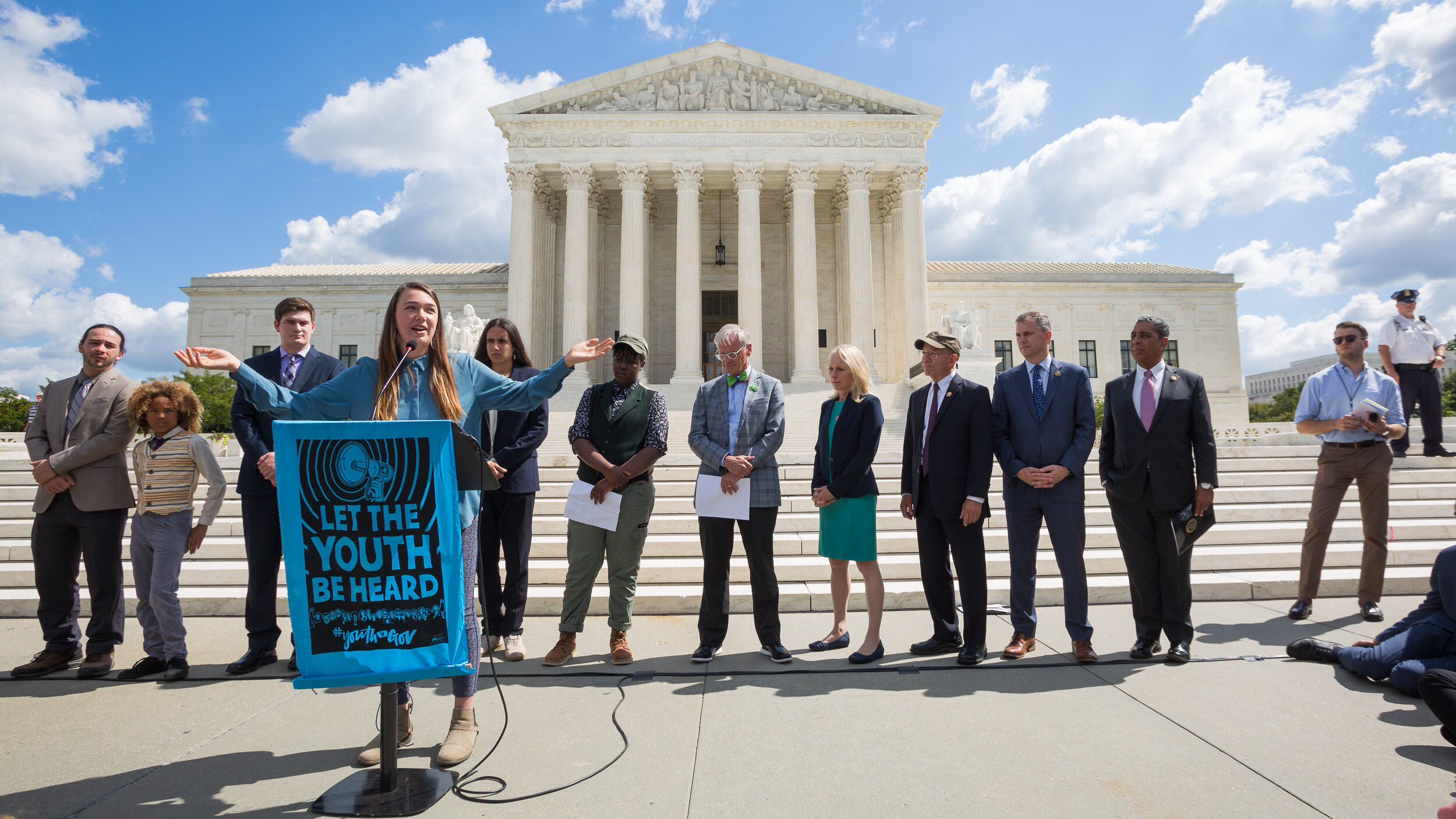  Kelsey Juliana and other Juliana v. United States plaintiffs hold a press conference with members of Congress outside the Supreme Court Sept. 18, 2019. 