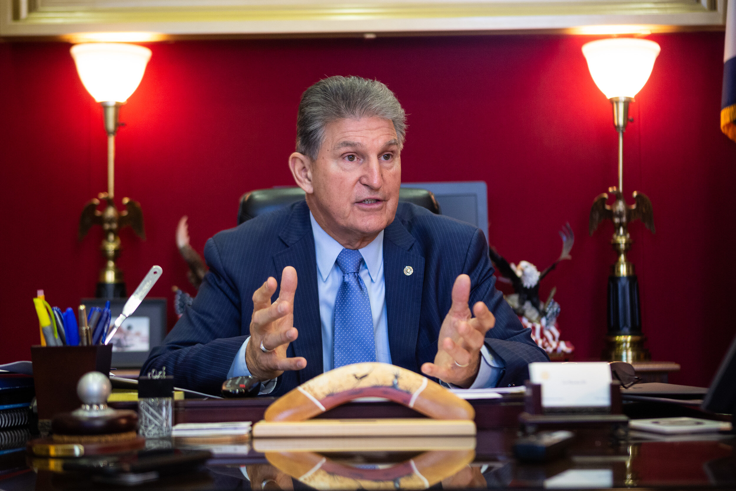  Sen. Joe Manchin (D-W.Va.) in his Capitol Hill office Dec. 11, 2019. 