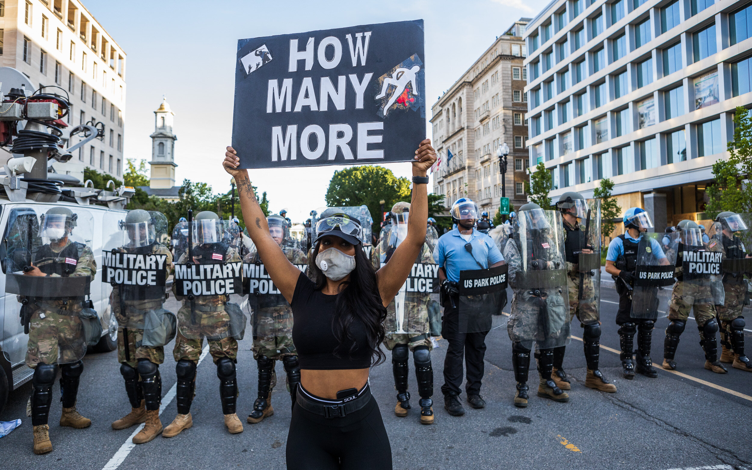  Shaynna Ford protests in front of a police line near the White House during a demonstration in reaction to the death of George Floyd June 1, 2020. 