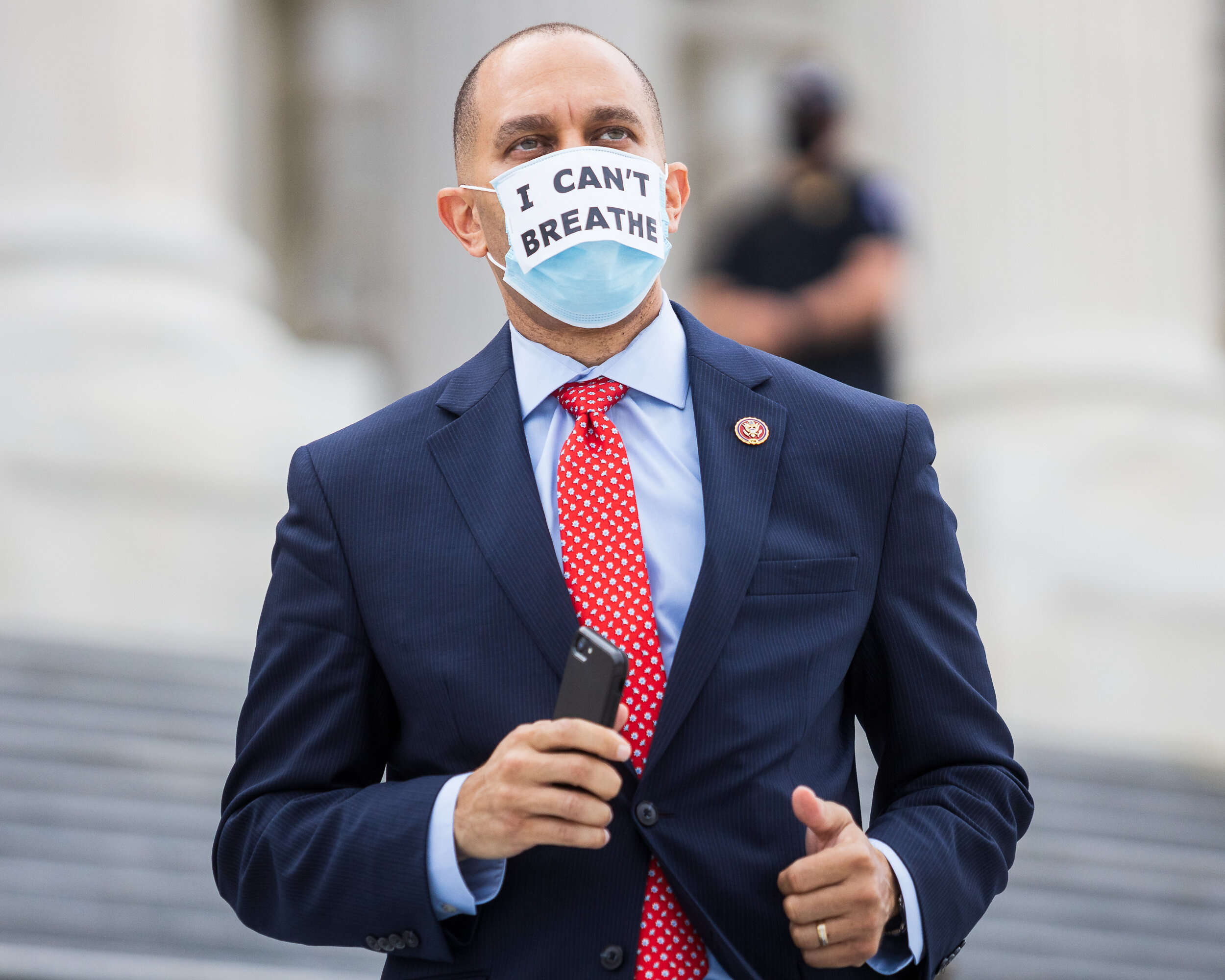  House Democratic Caucus Chairman Hakeem Jeffries (D-N.Y.) wears a mask outside the U.S. Capitol in reaction to the death of George Floyd and to prevent coronavirus transmission May 28, 2020. 