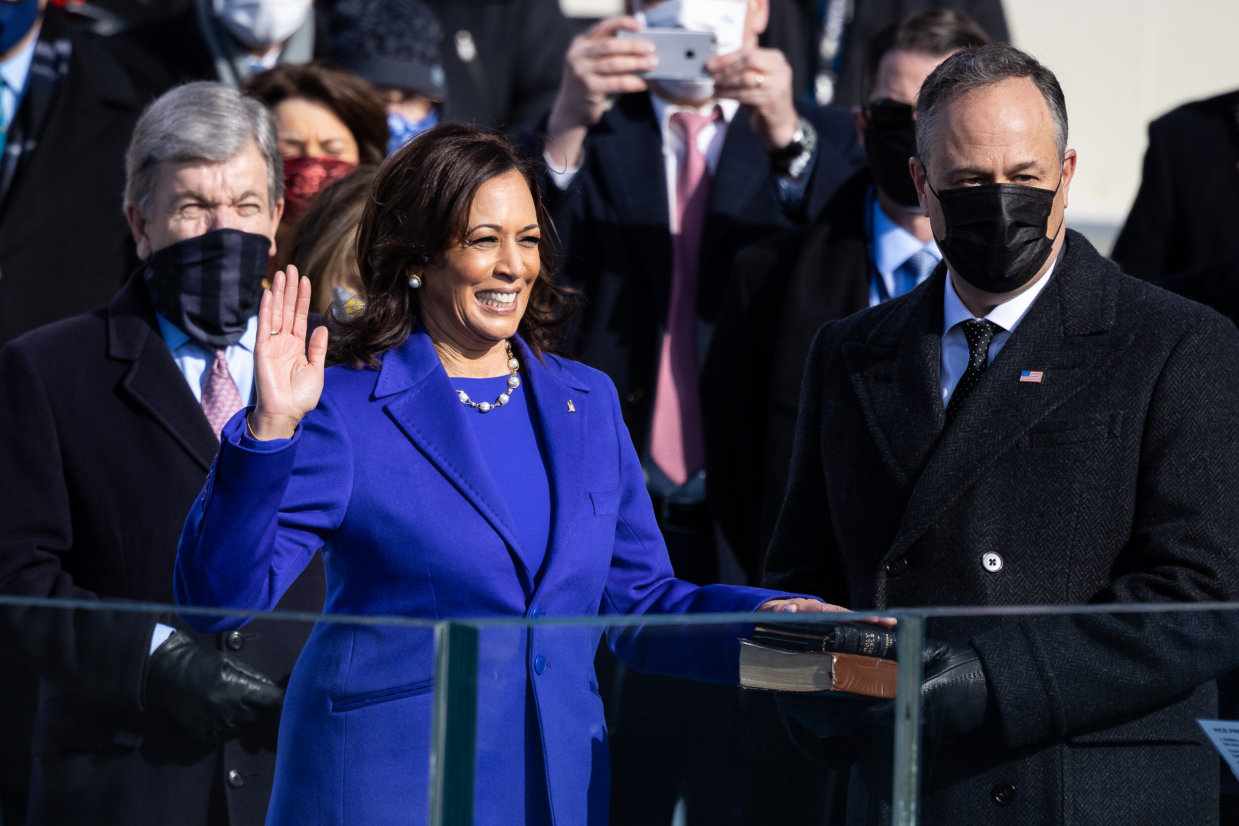  Vice President Kamala Harris takes her oath of office during the presidential inauguration at the U.S. Capitol Jan. 20, 2021. 