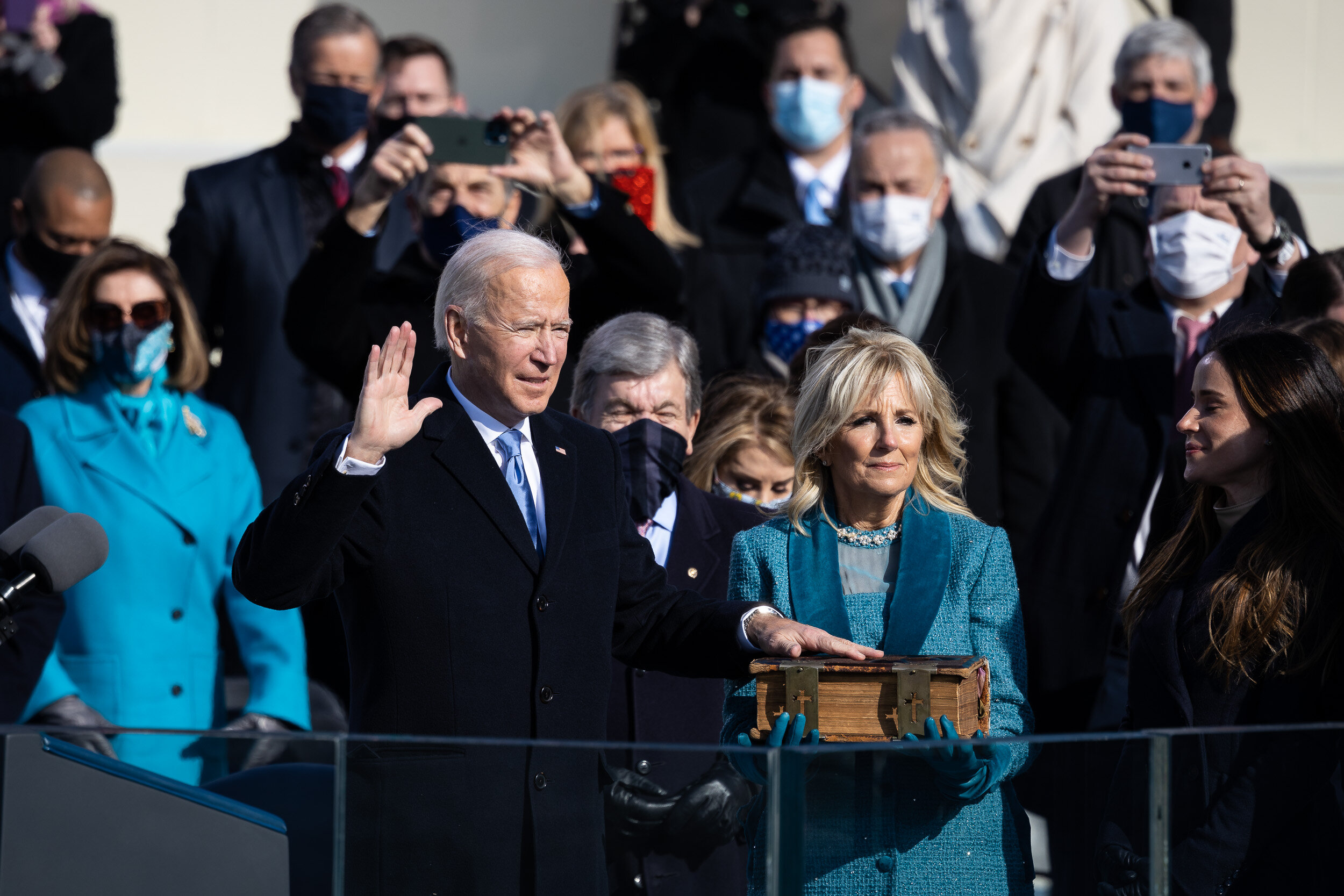  President Joe Biden takes his oath of office during his inauguration at the U.S. Capitol Jan. 20, 2021. 