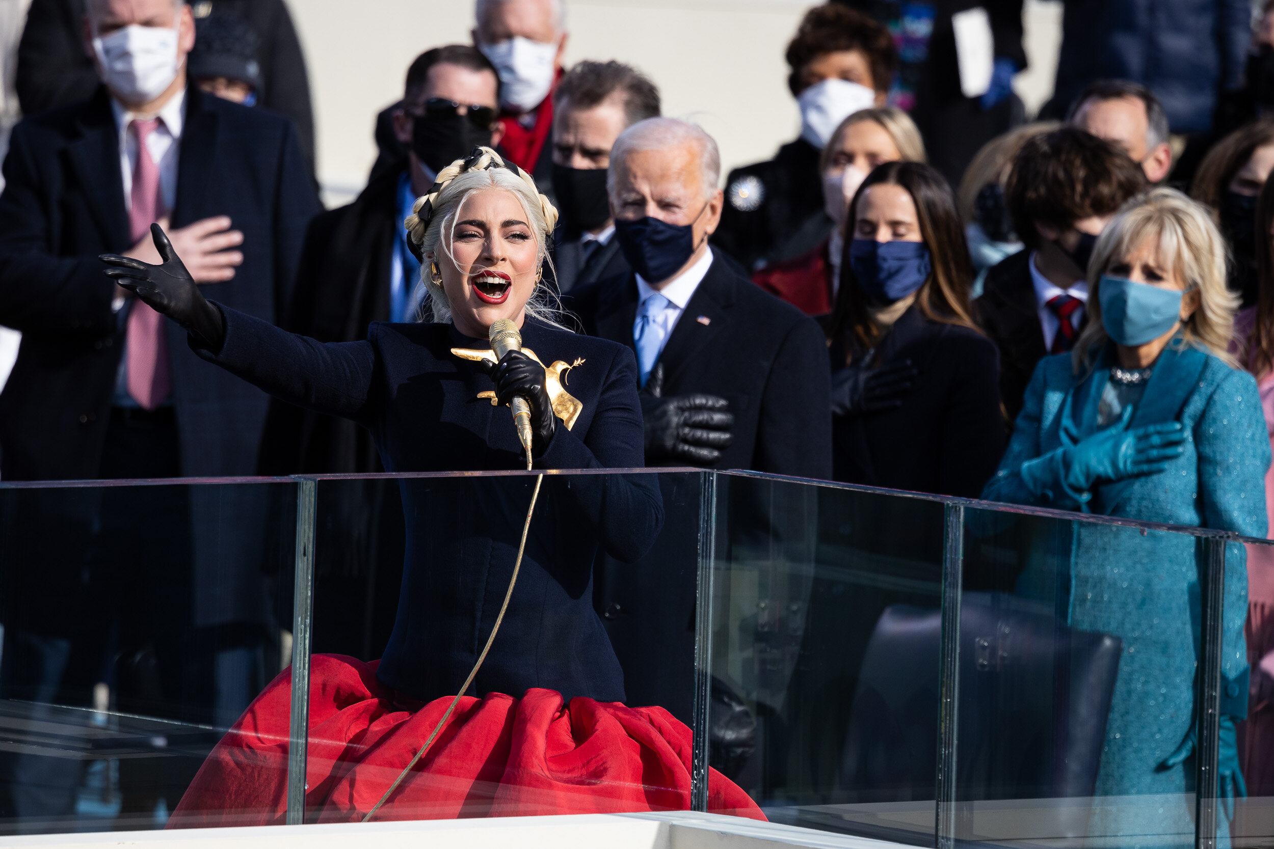 Lady Gaga sings the national anthem during President Joe Biden's inauguration at the U.S. Capitol Jan. 20, 2021.