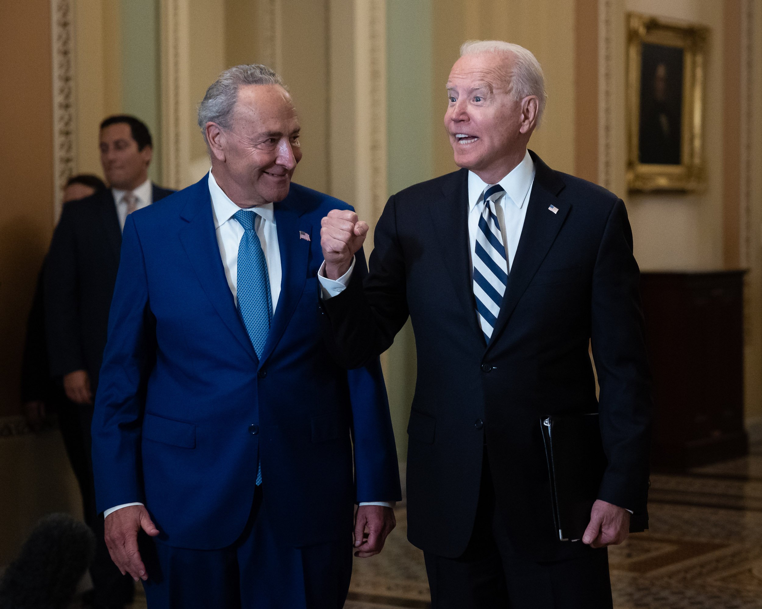 Senate Majority Leader Chuck Schumer (D-N.Y.) and President Joe Biden at the U.S. Capitol July 14, 2021. 