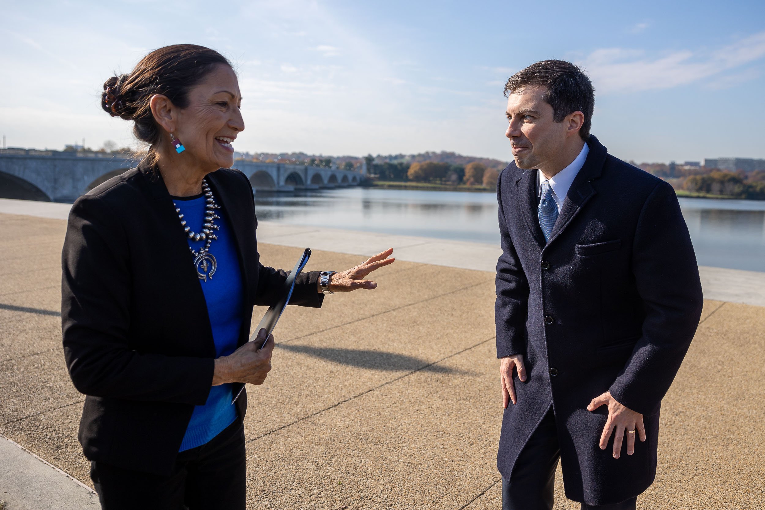  Interior Secretary Deb Haaland and Transportation Secretary Pete Butigieg in Washington, D.C., Nov. 17, 2021. 