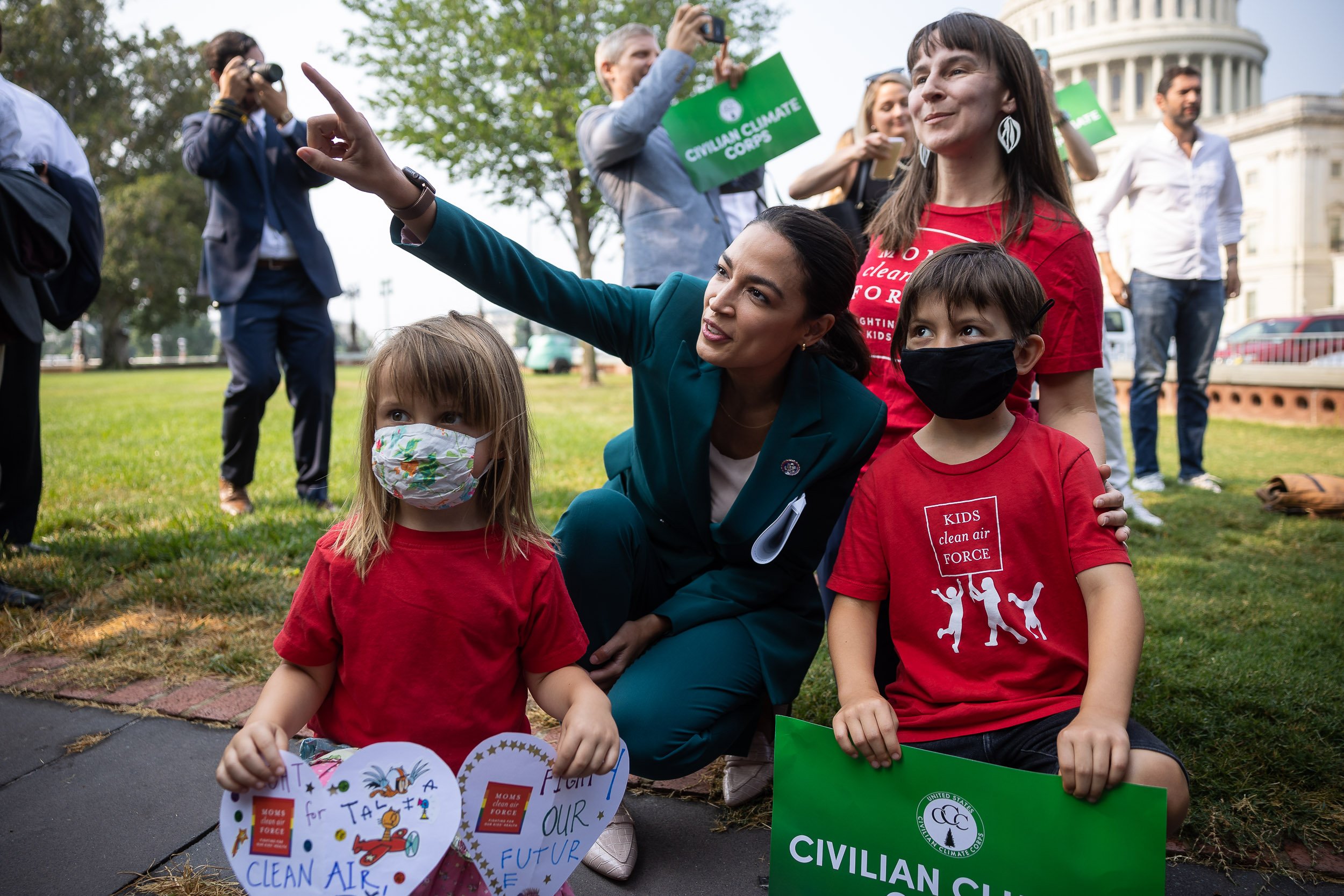  Rep. Alexandria Ocasio-Cortez (D-N.Y.) with climate activists on Capitol Hill July 20, 2021. 