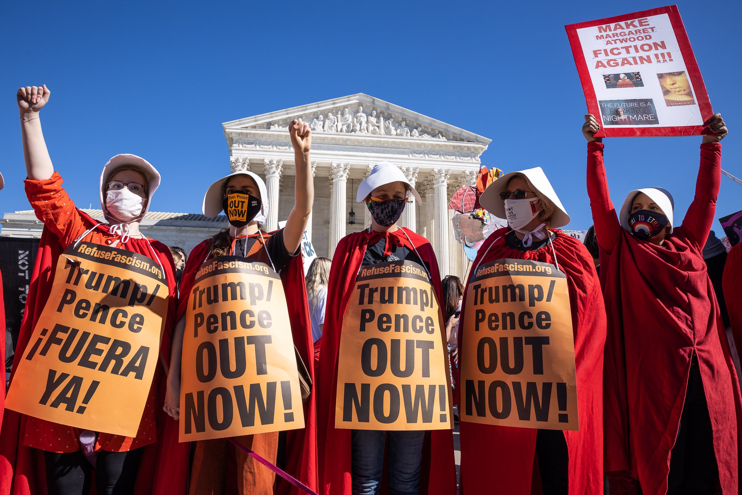  Protesters demonstrate outside the Supreme Court during the Women’s March Oct. 17, 2020. 