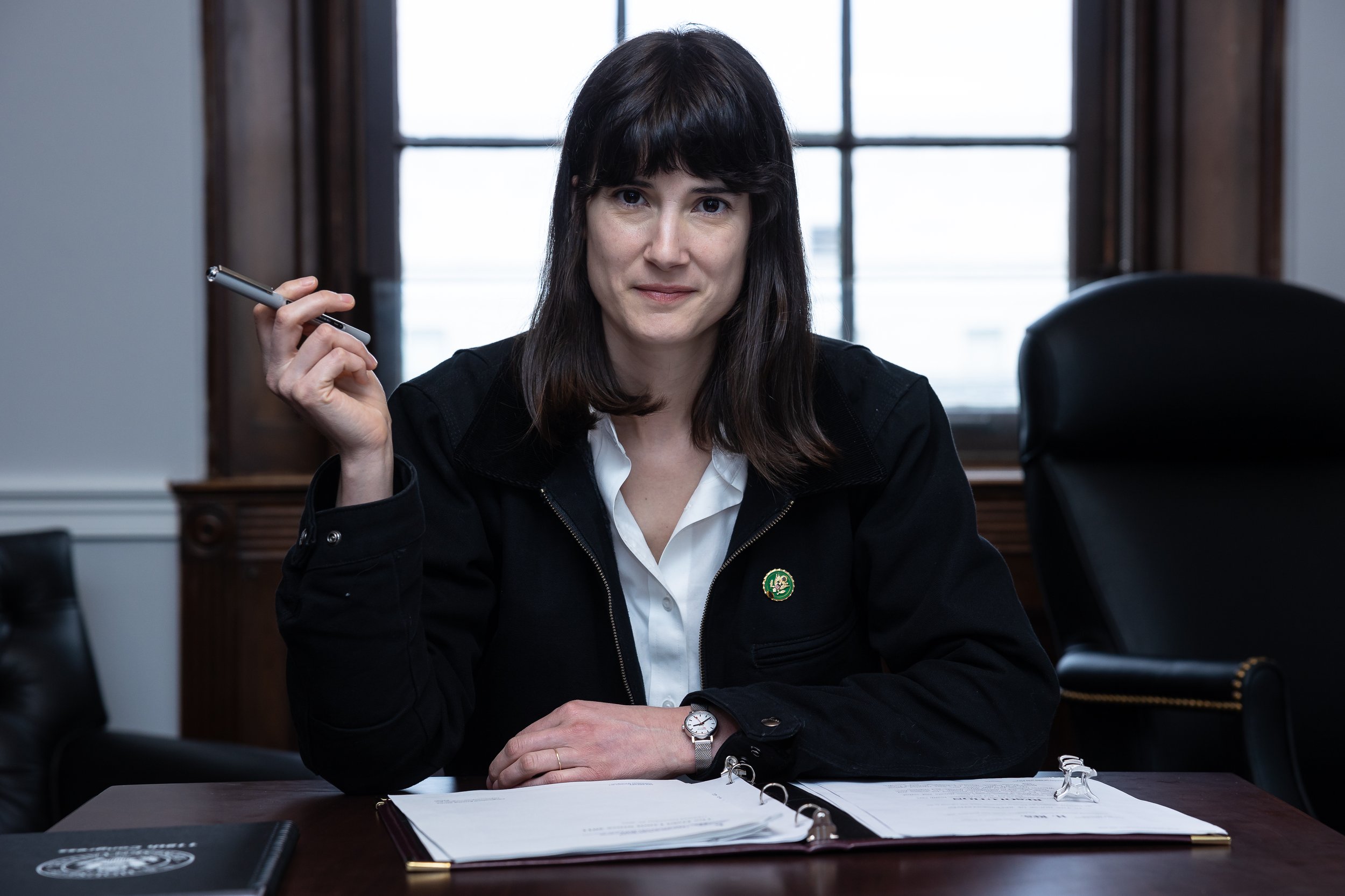  Rep. Marie Gluesenkamp Perez (D-Wash.) poses for a portrait in her office on Capitol Hill Jan. 12, 2023. 