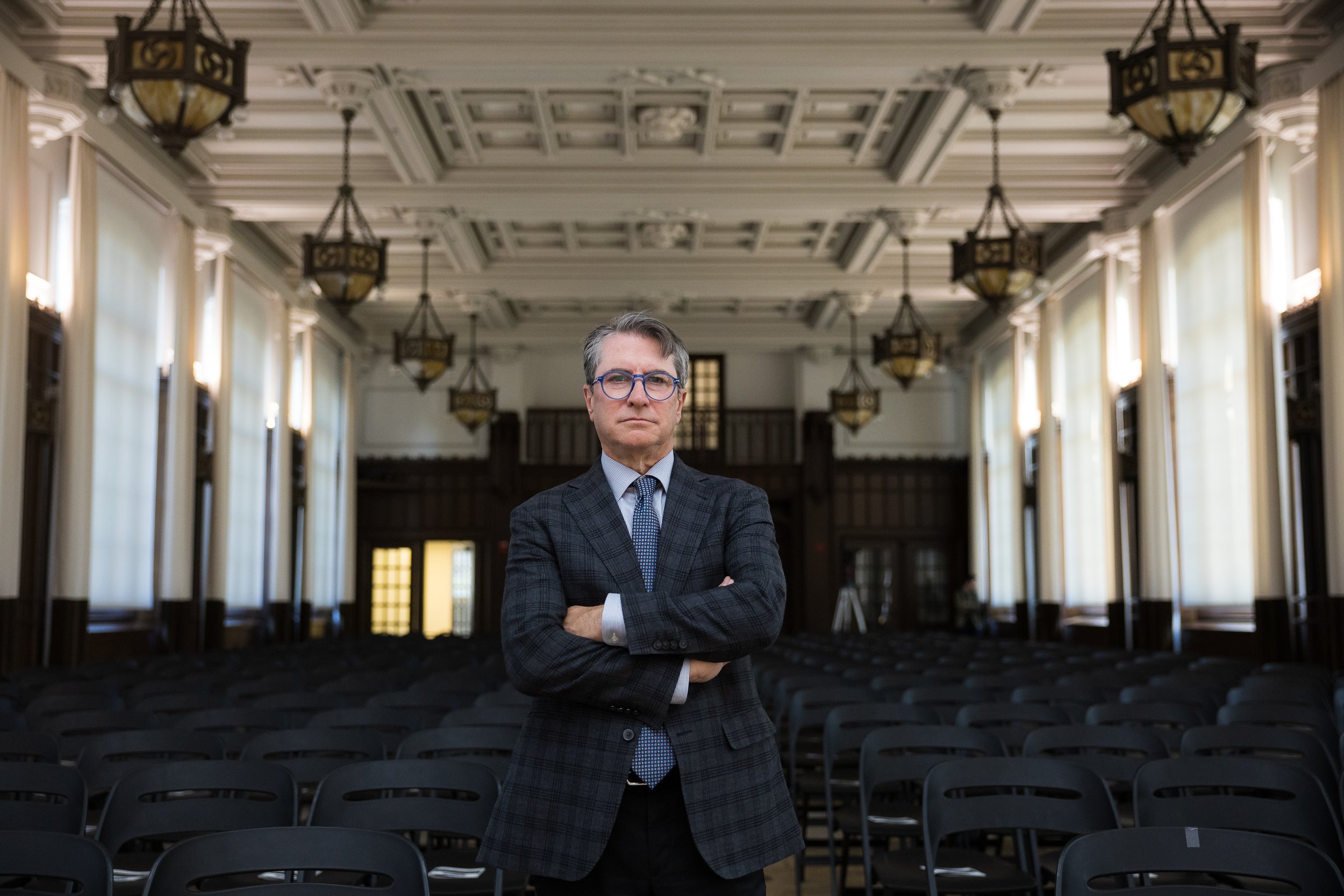  University of Notre Dame Professor of Political Science Patrick Deneen poses for a portrait on the campus of Catholic University in Washington, D.C., May 17, 2023. 